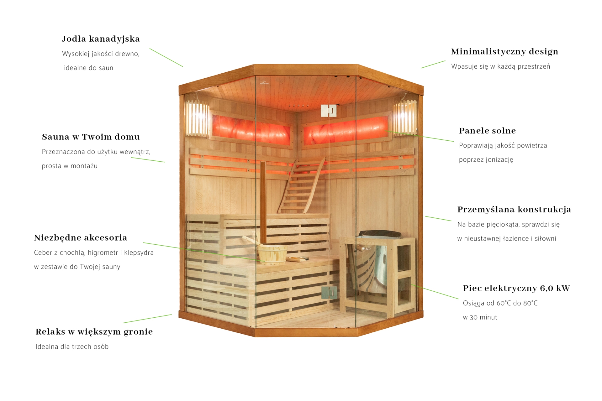 Sauna fińska narożna Nordum Solea 3-osobowa brązowa - drewniana - z panelami solnymi Sauna fińska narożna Nordum Solea 3-osobowa brązowa