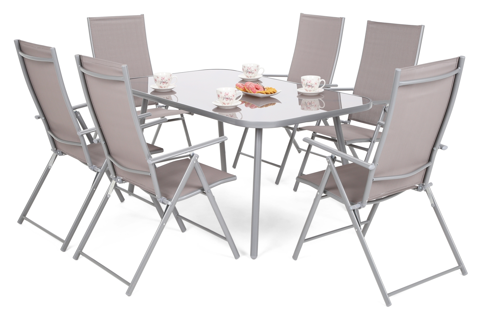 Meble ogrodowe metalowe Casablanca 150 cm Silver / Taupe 6+1