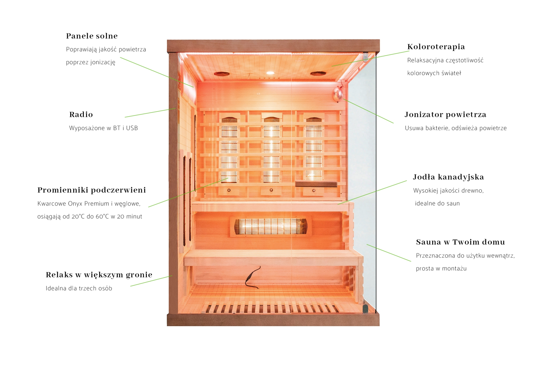 Sauna infrared narożna Nordum Pure 3-osobowa brązowa