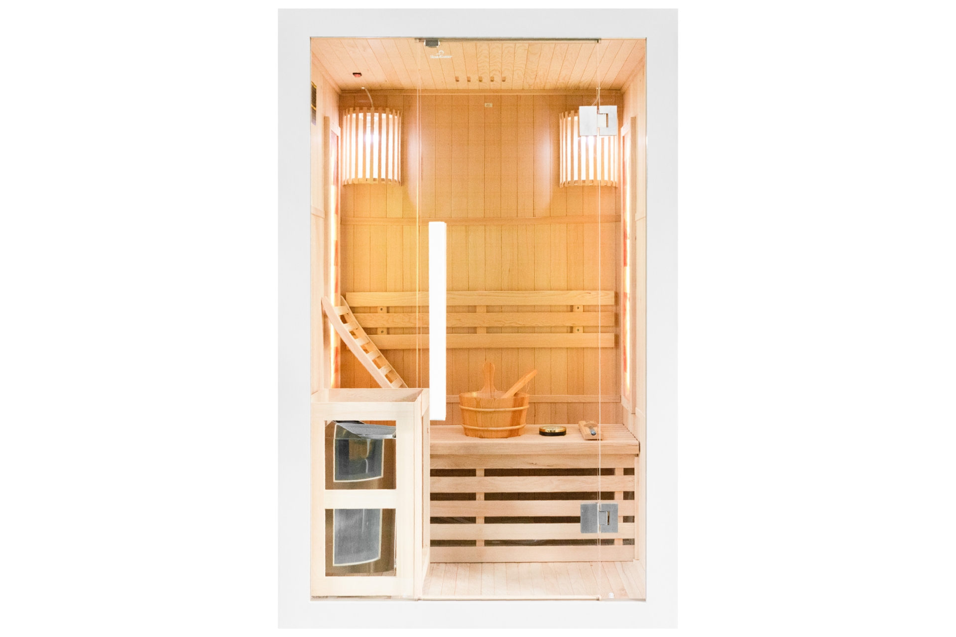 Sauna fińska Nordum Solea 2-osobowa biała - z panelami solnymi - z piecem Sauna fińska Nordum Solea 2-osobowa biała