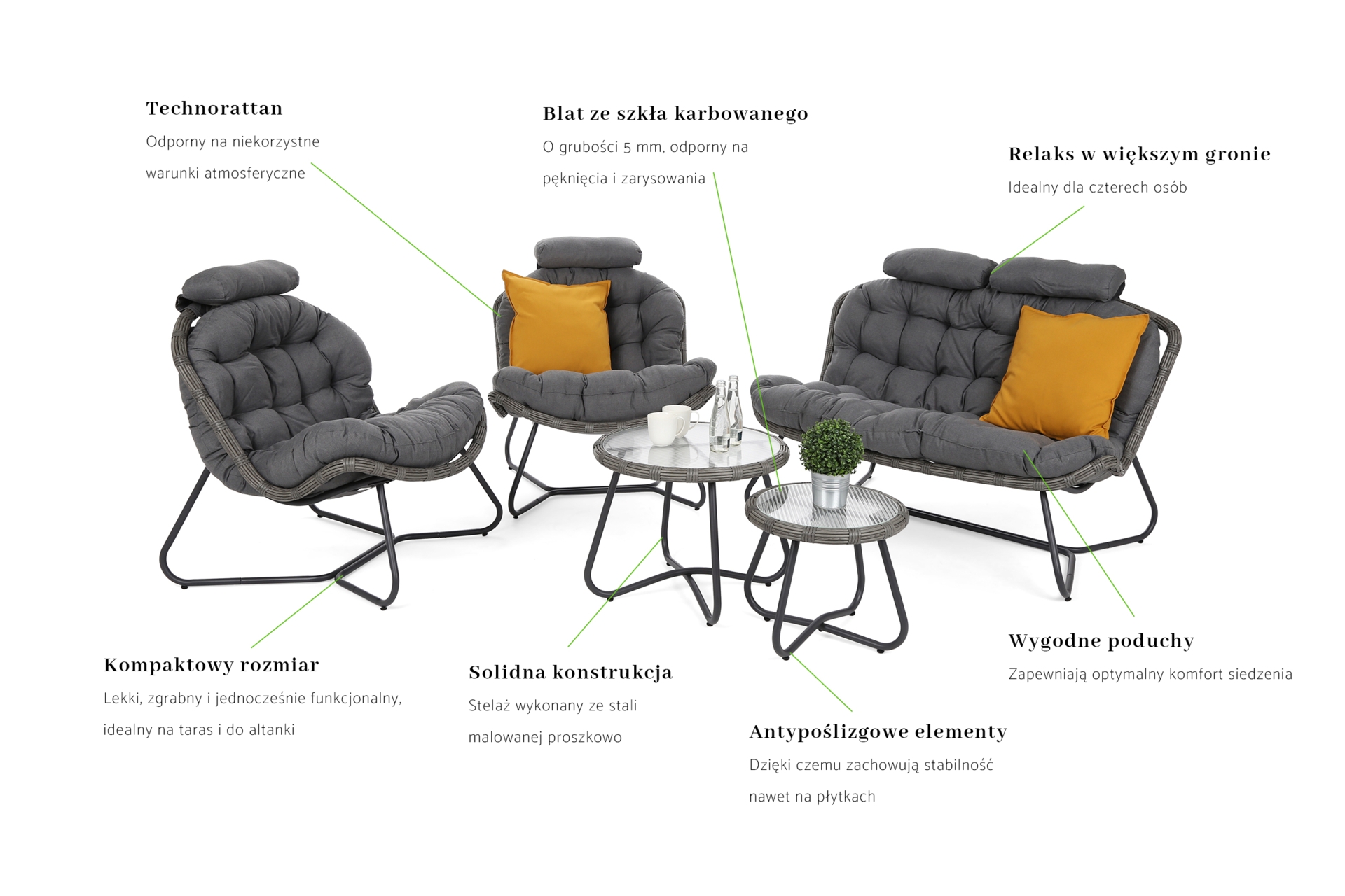 Meble ogrodowe technorattanowe Palermo Round Grey / Grey