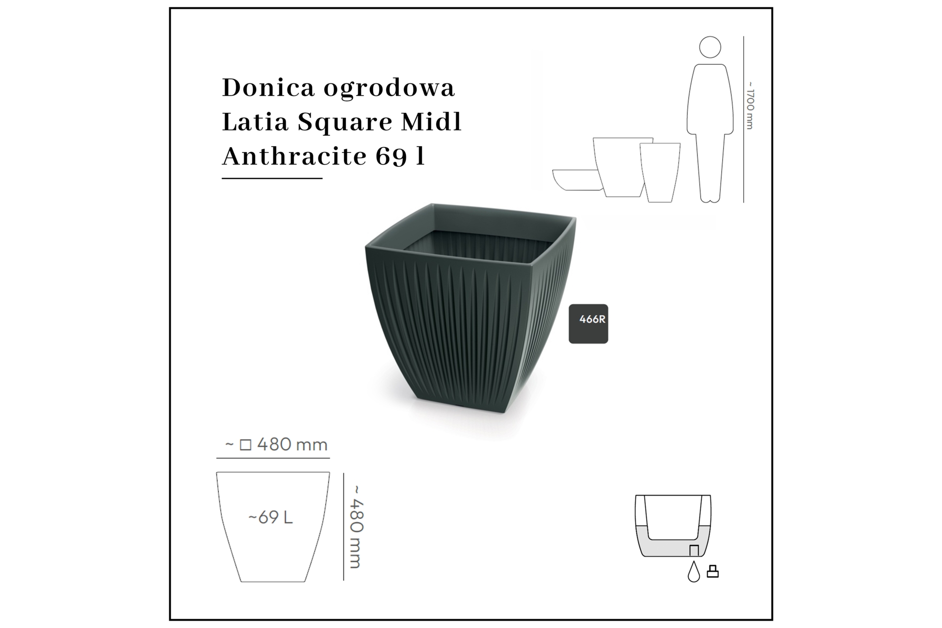 Donica ogrodowa Latia Square Midl Anthracite 69 l
