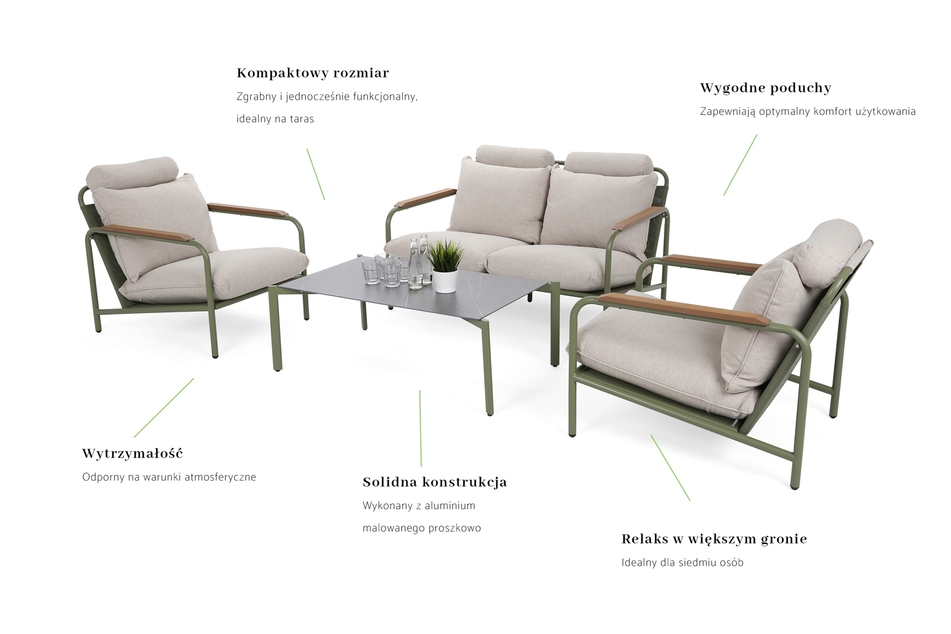 Meble ogrodowe aluminiowe Como Green / Signal White