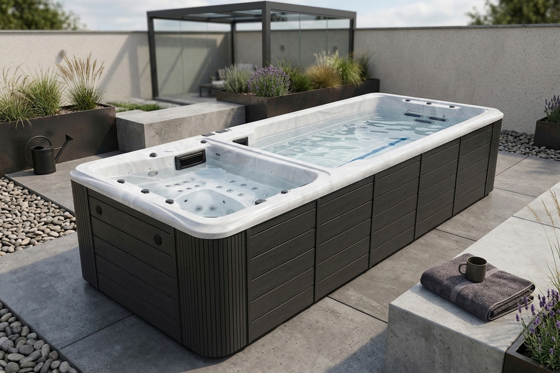Basen ogrodowy z przeciwprądem i hydromasażem Aquess Wave 590 x 225 cm