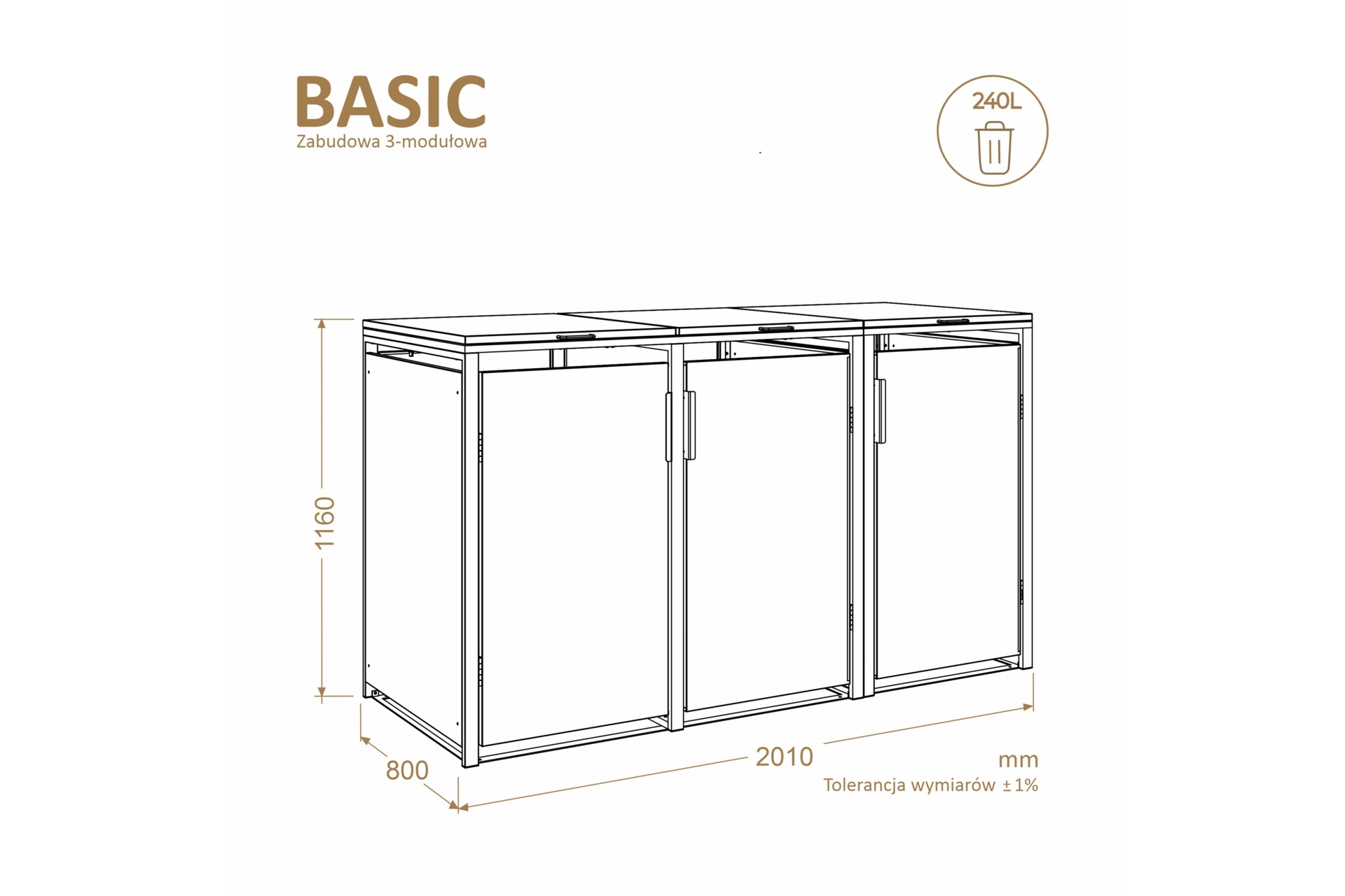 Zabudowa kosza śmietnikowego TOP BOX Basic 3 x 240 l