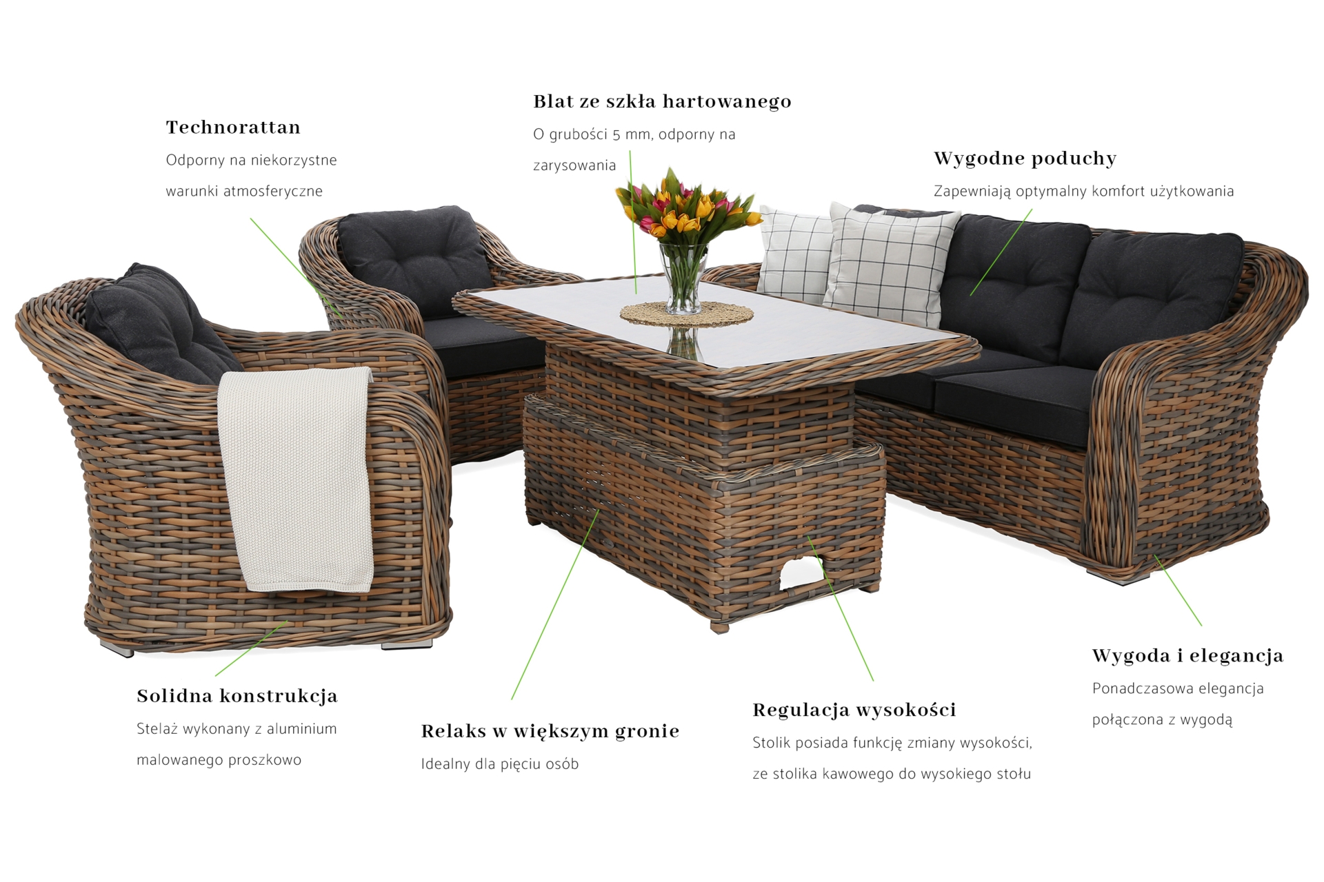 Meble ogrodowe technorattanowe Foggia Flex Ginger Melange / Dark Grey