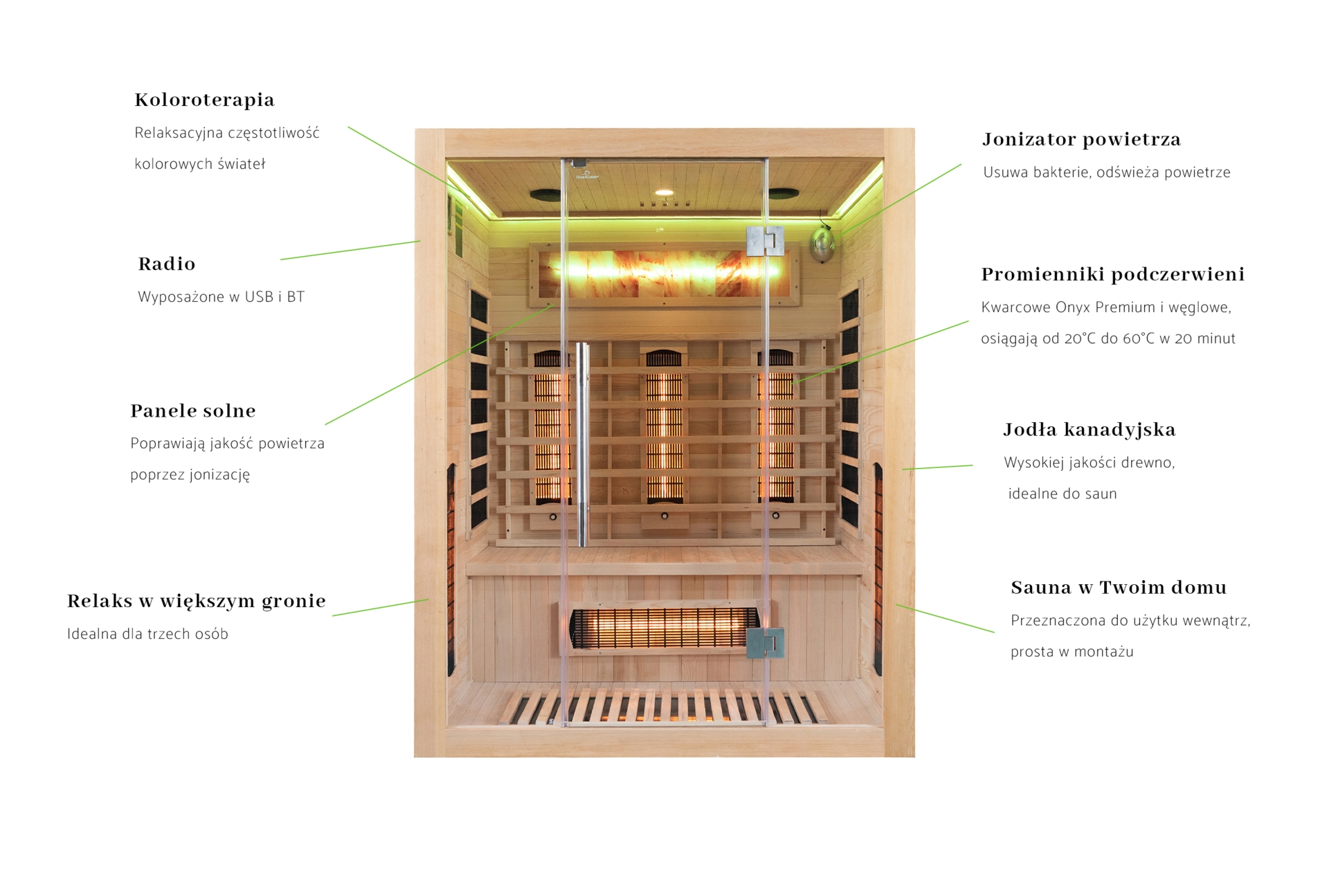 Sauna infrared Nordum Solea 3-osobowa naturalna - z panelami solnymi Sauna infrared Nordum Solea 3-osobowa naturalna