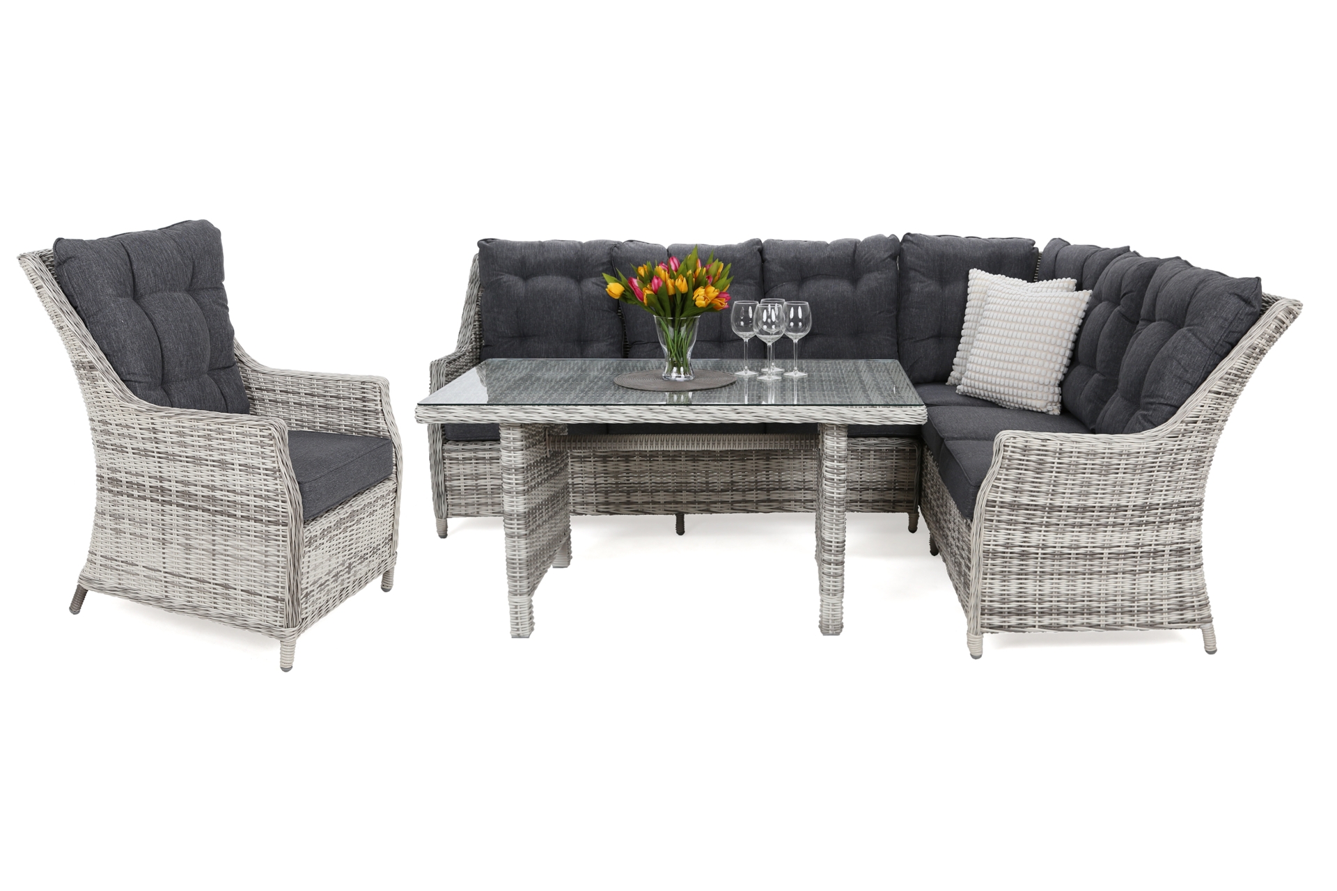 Narożny zestaw mebli ogrodowych prawy Alicante Light Grey / Grey Melange