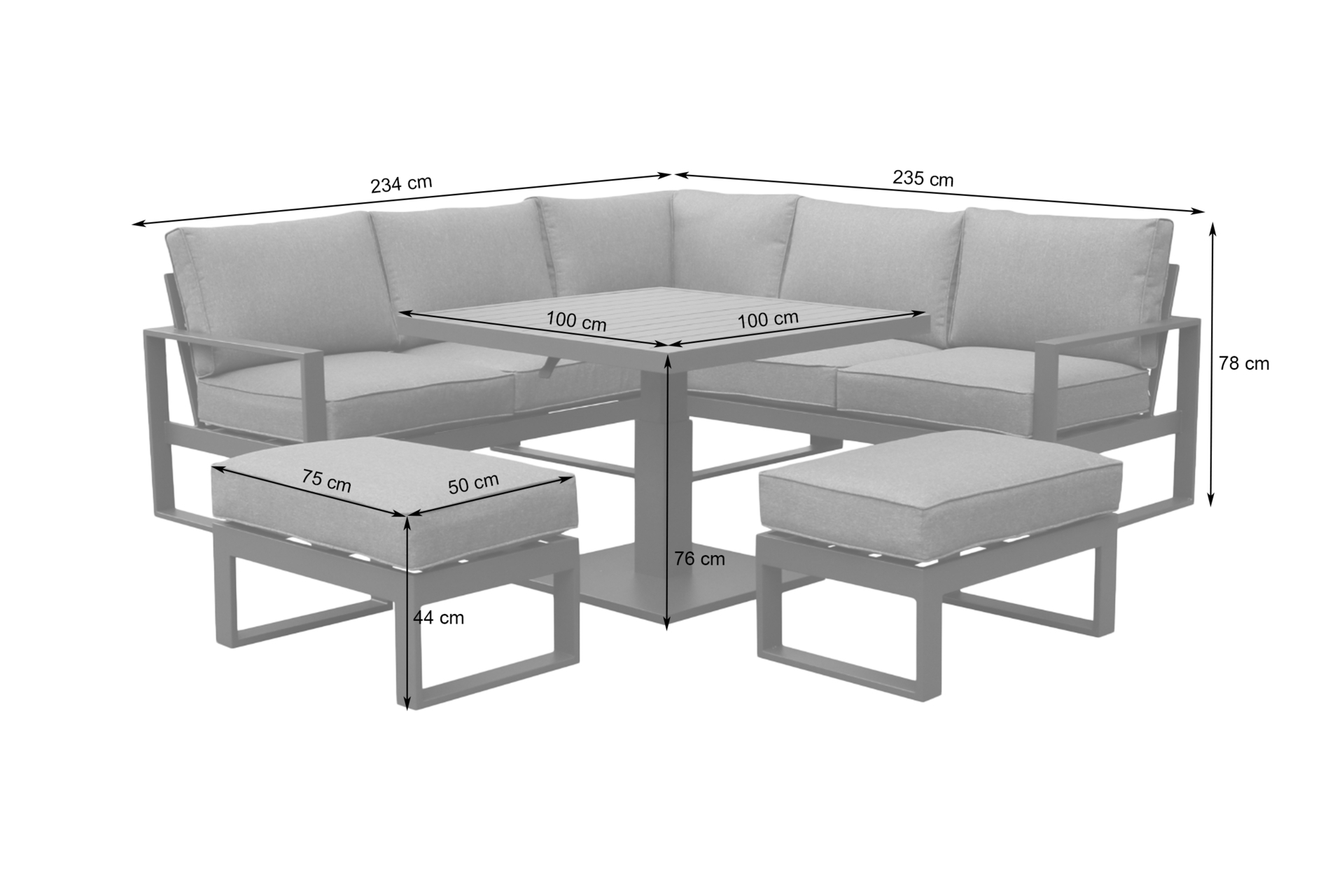 Narożne meble ogrodowe aluminiowe Sorrento Grey / Grey Melange