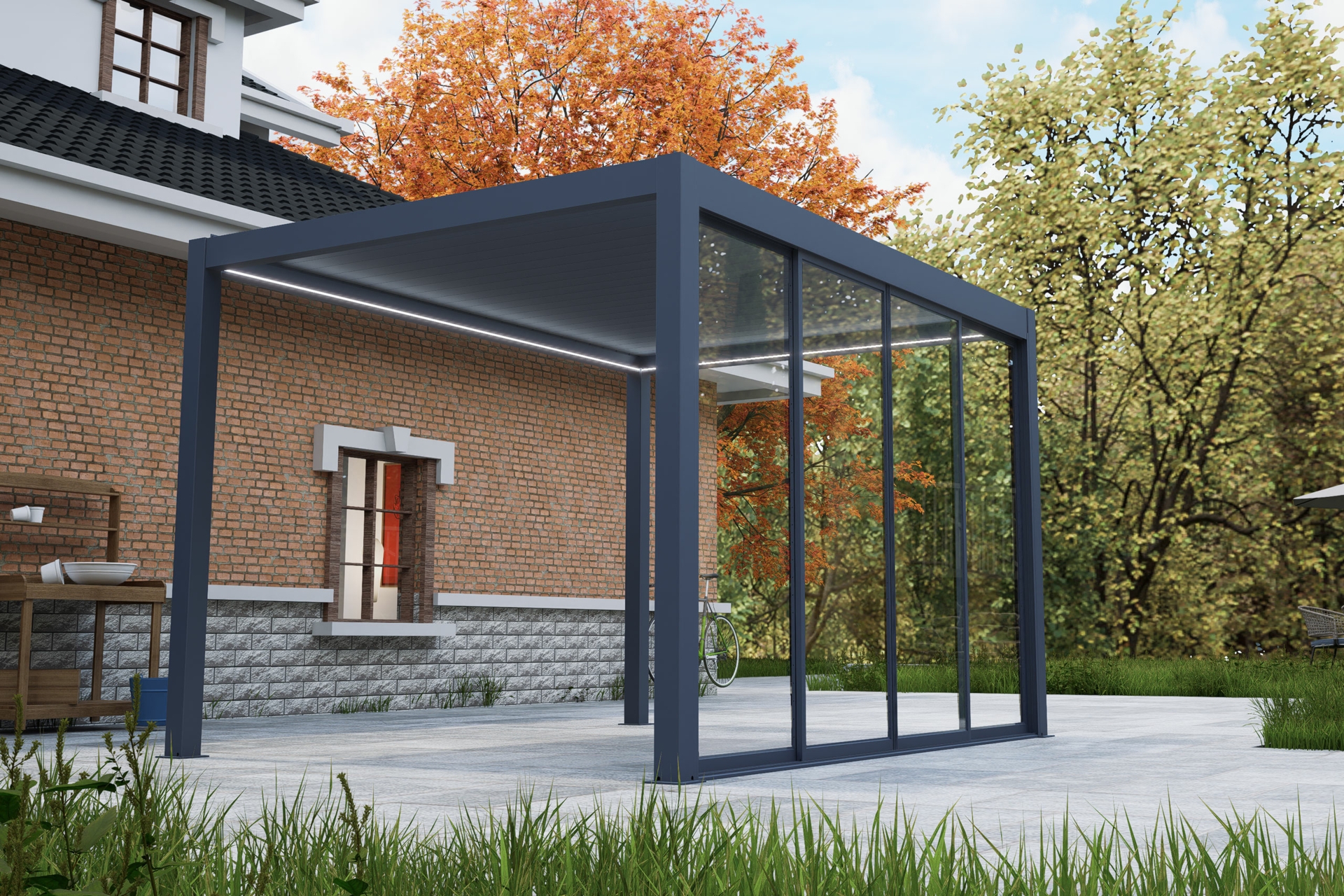 Pergola ogrodowa elektryczna Schatler Nova Lux Alu 8x4 m z oświetleniem LED