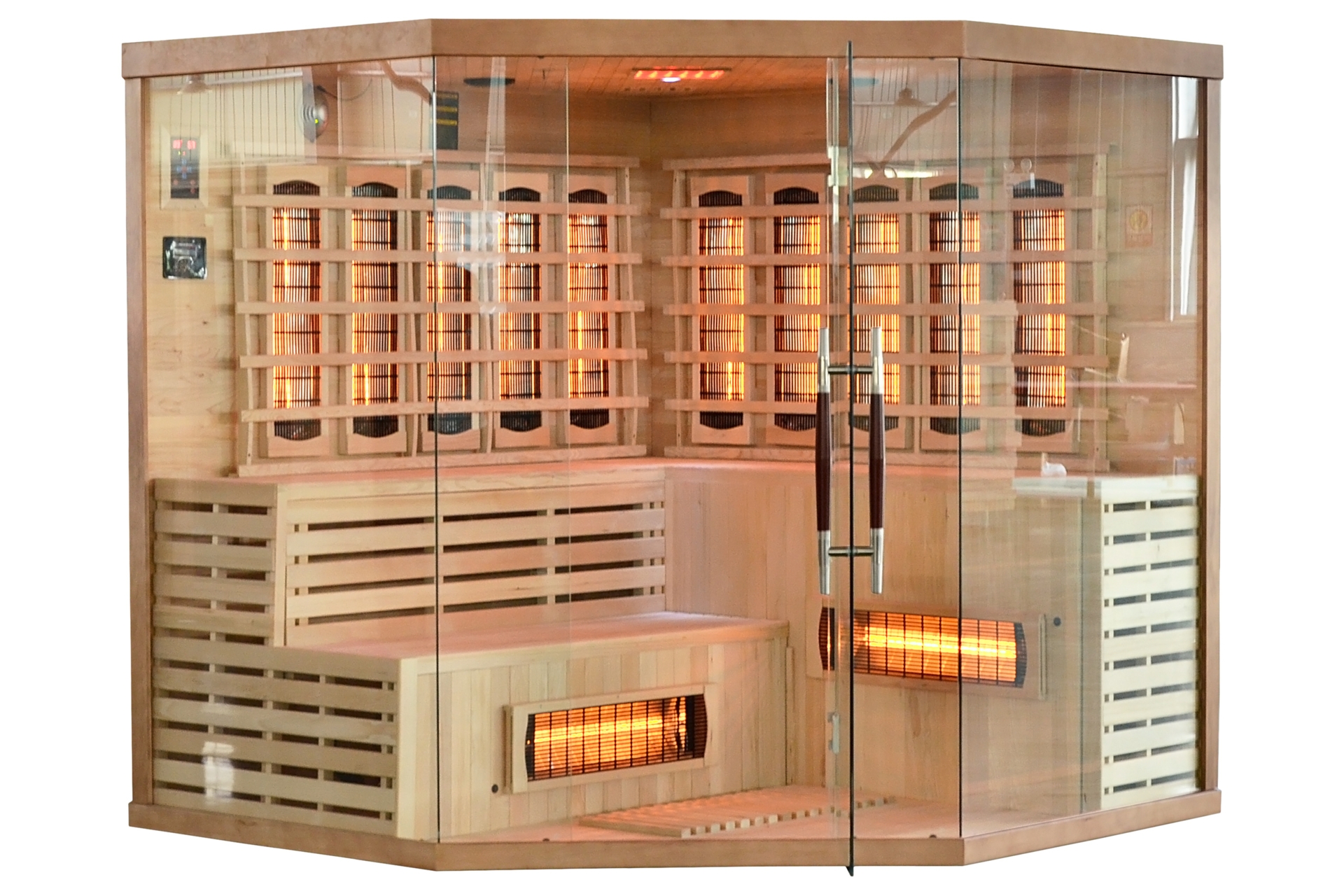 Sauna infrared narożna Nordum Solea 5-osobowa WiFi brązowa