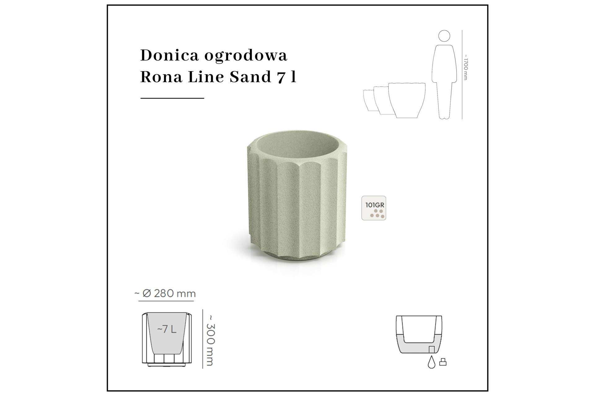 Donica ogrodowa Rona Line Sand 7 l 