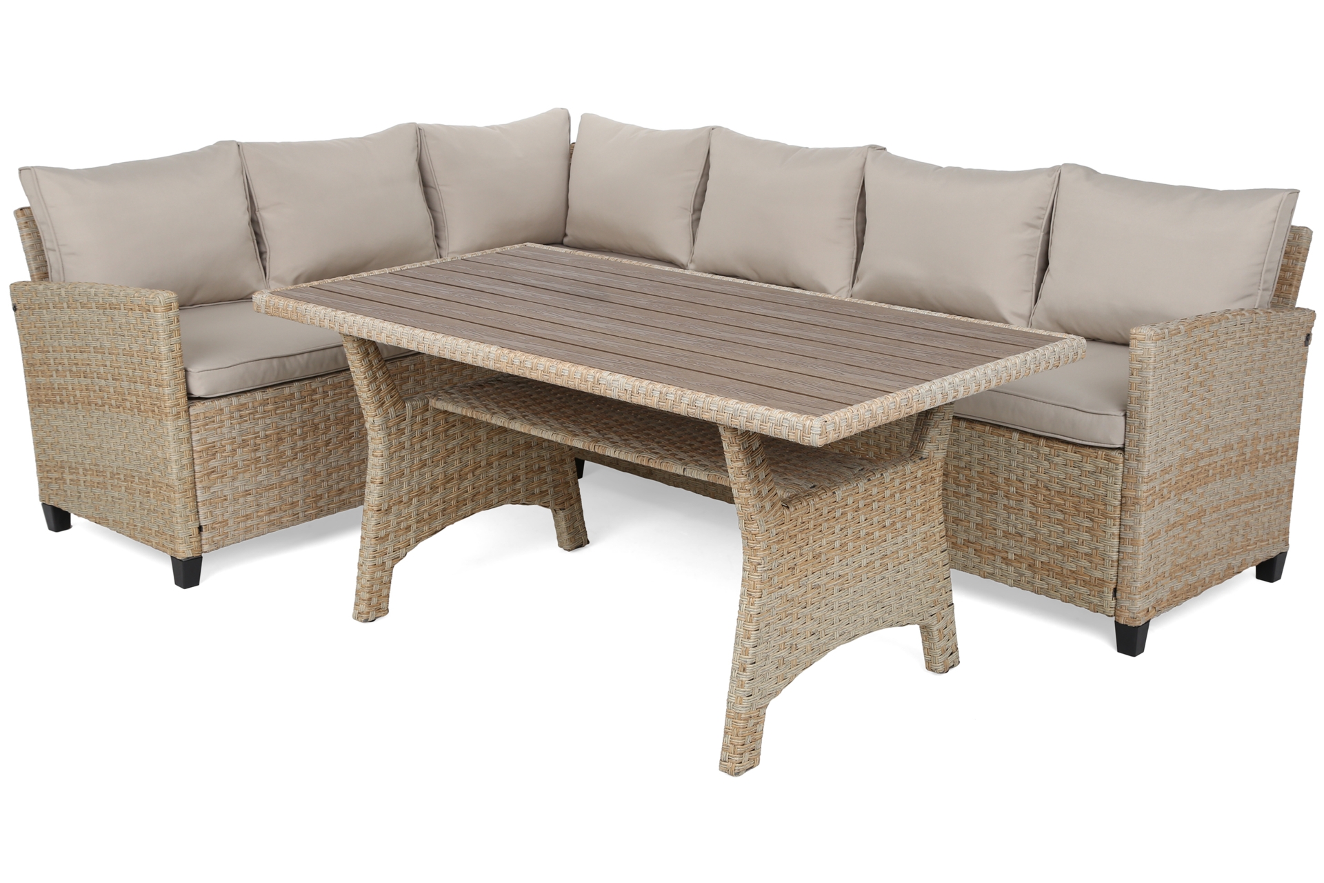 Narożne meble ogrodowe technorattanowe Lagos Beige / Ecru - dla 9 osób - beżowy Narożne meble ogrodowe technorattanowe Lagos Beige / Ecru