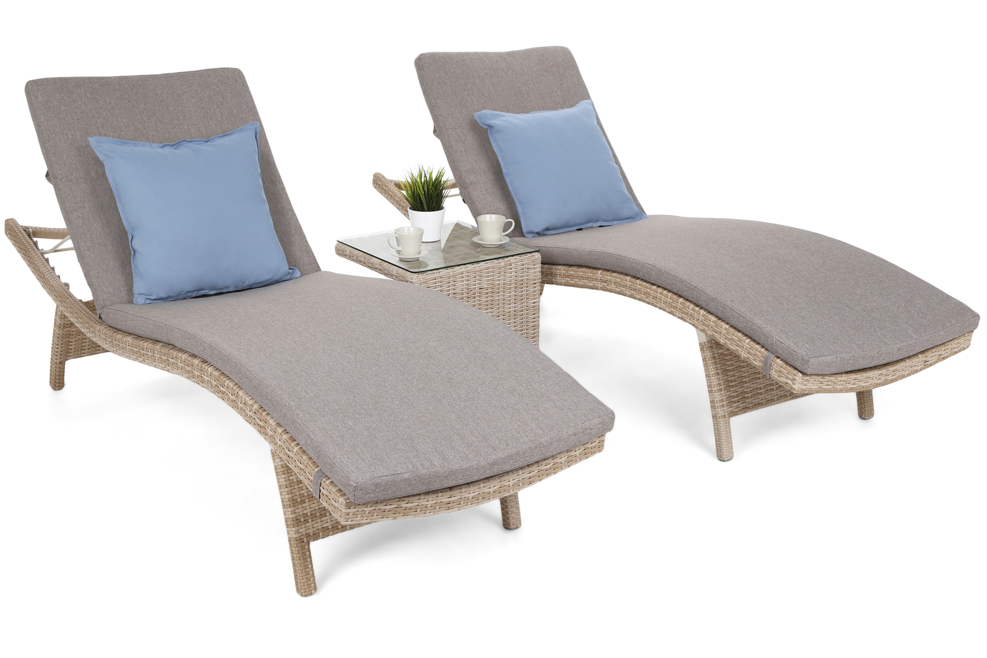 Zestaw leżaków ogrodowych z technorattanu Marbella Beige / Beige Melange ze stolikiem