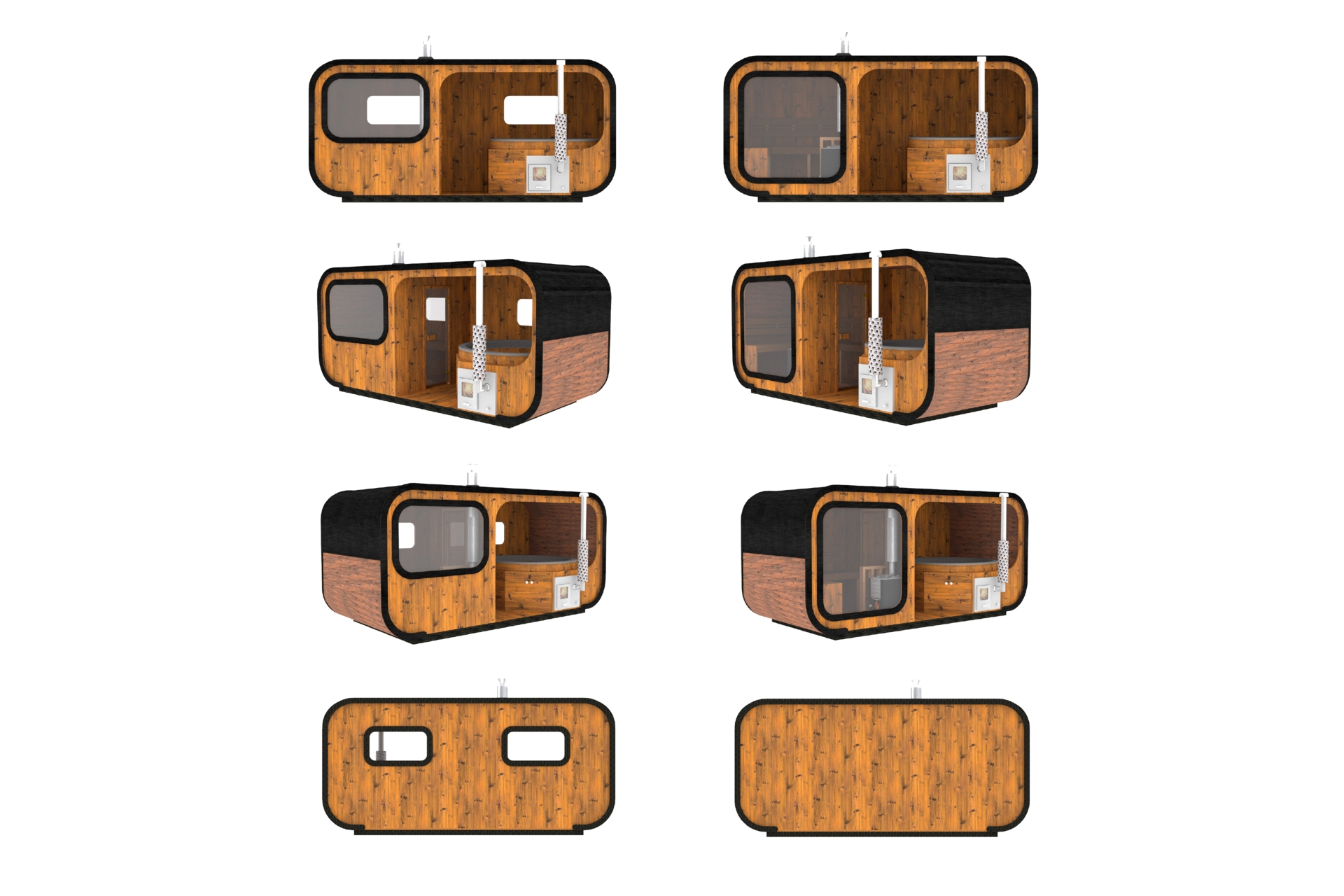 Sauna fińska zewnętrzna Hobbit Odnova z balią 220 x 500 cm