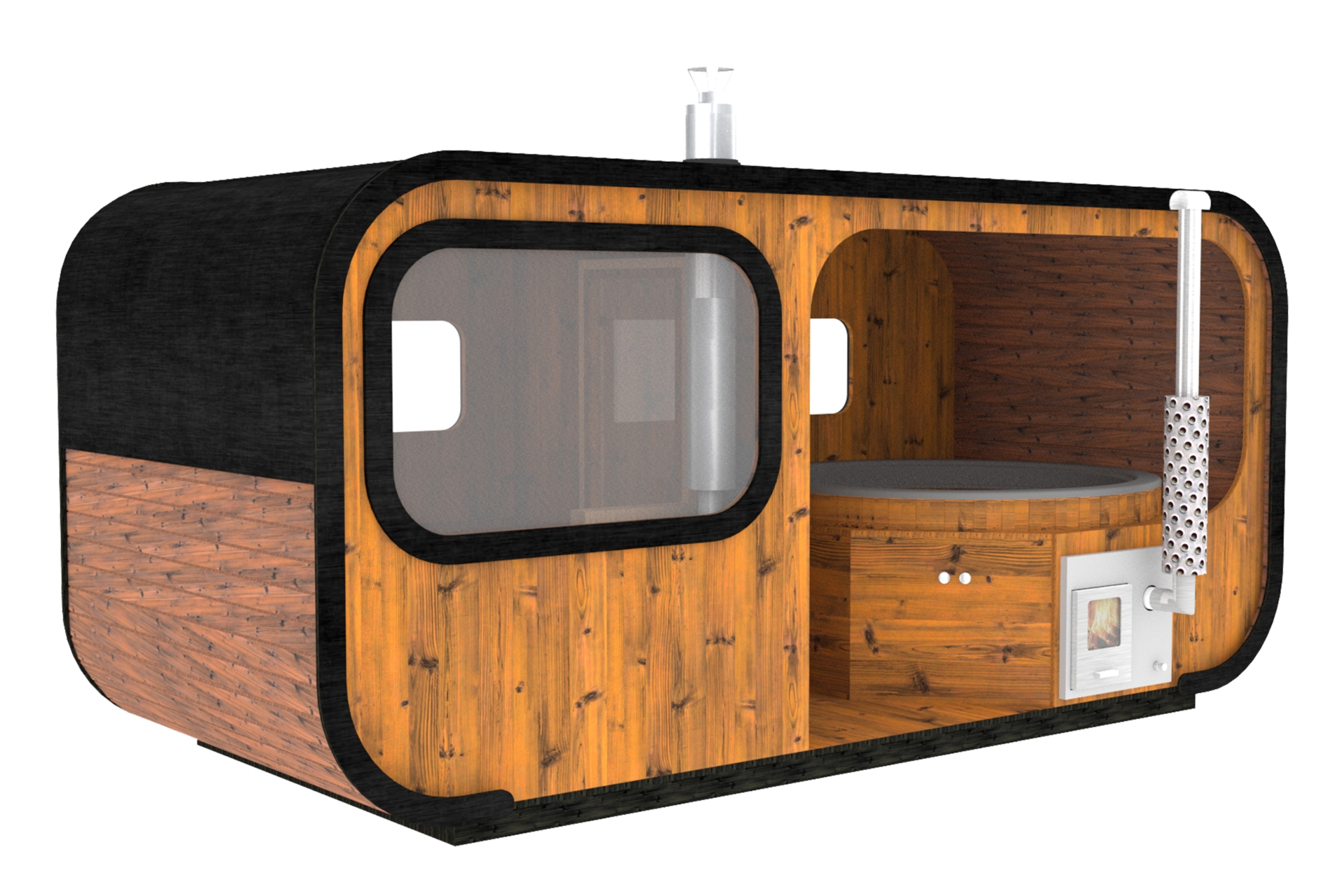 Sauna fińska zewnętrzna Hobbit Odnova z balią 220 x 500 cm