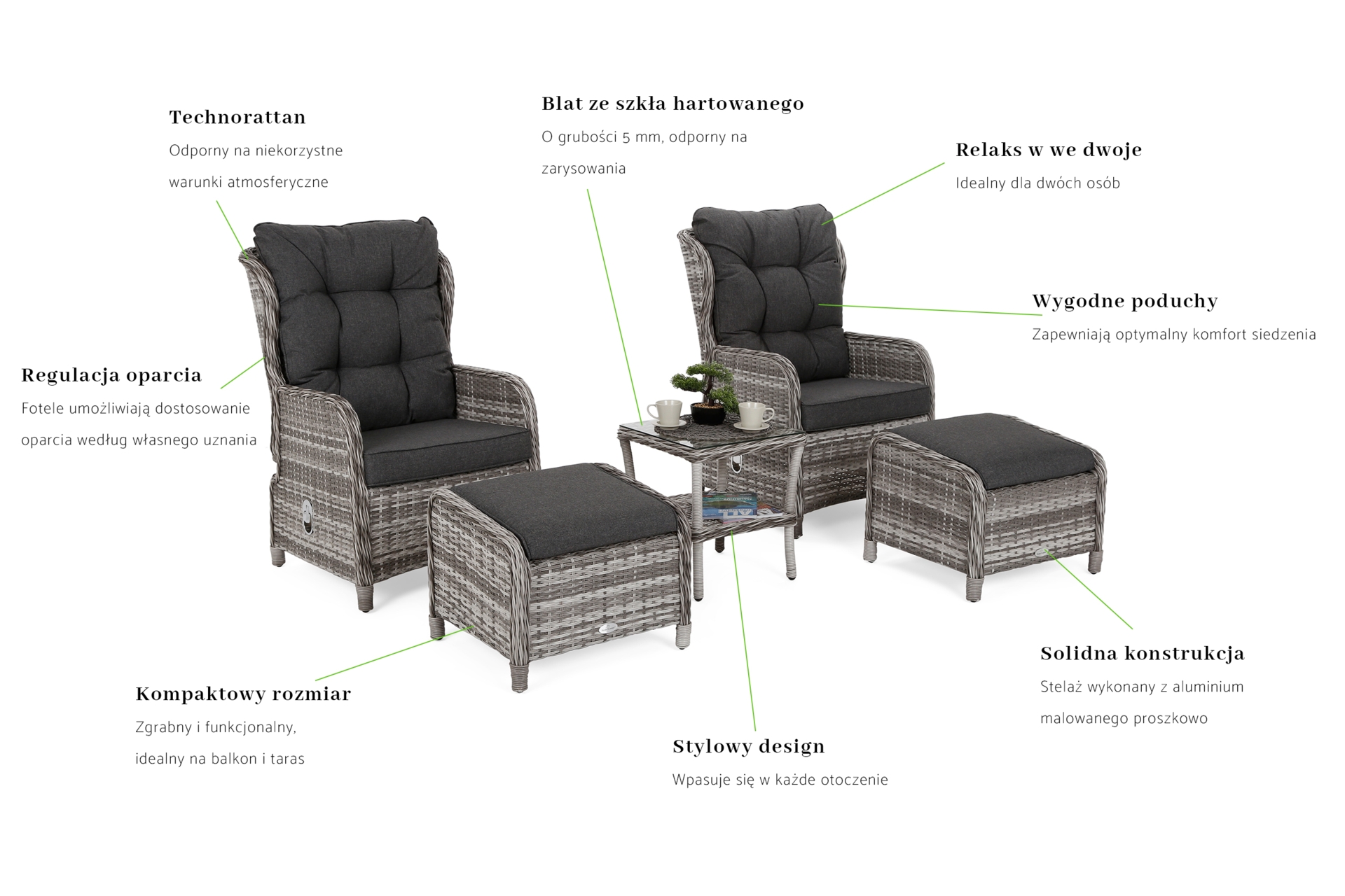 Meble ogrodowe technorattanowe Sofia jasnoszare dwuosobowe Meble ogrodowe technorattanowe Sofia Light Grey / Grey Melange