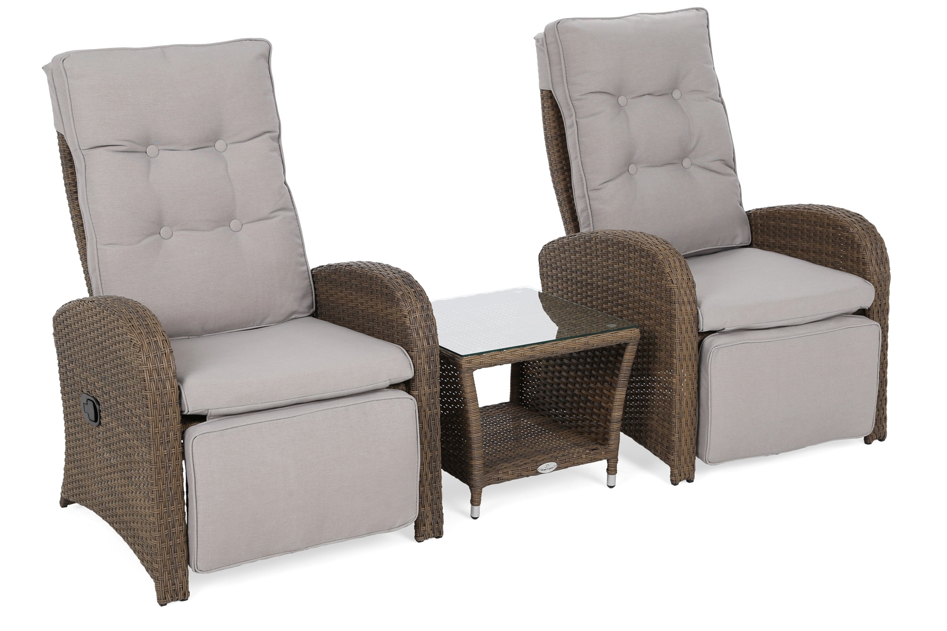 Meble ogrodowe technorattanowe Saloniki Brown / Beige - dla 2 osób - z regulacją oparcia i podnóżka Meble ogrodowe technorattanowe Saloniki Brown / Beige