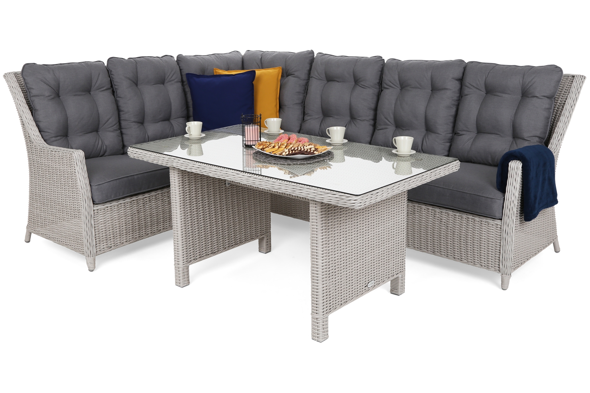 Narożnik ogrodowy technorattanowy lewy Alicante - biały - dla 6 osób Narożnik technorattanowy lewy Alicante White / Grey