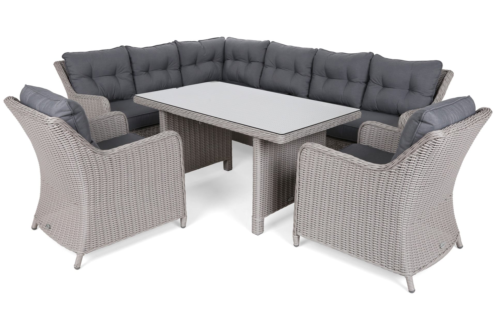 Narożny zestaw mebli ogrodowych lewy California White / Grey - biały - dla 8 osób Narożny zestaw mebli ogrodowych lewy California White / Grey
