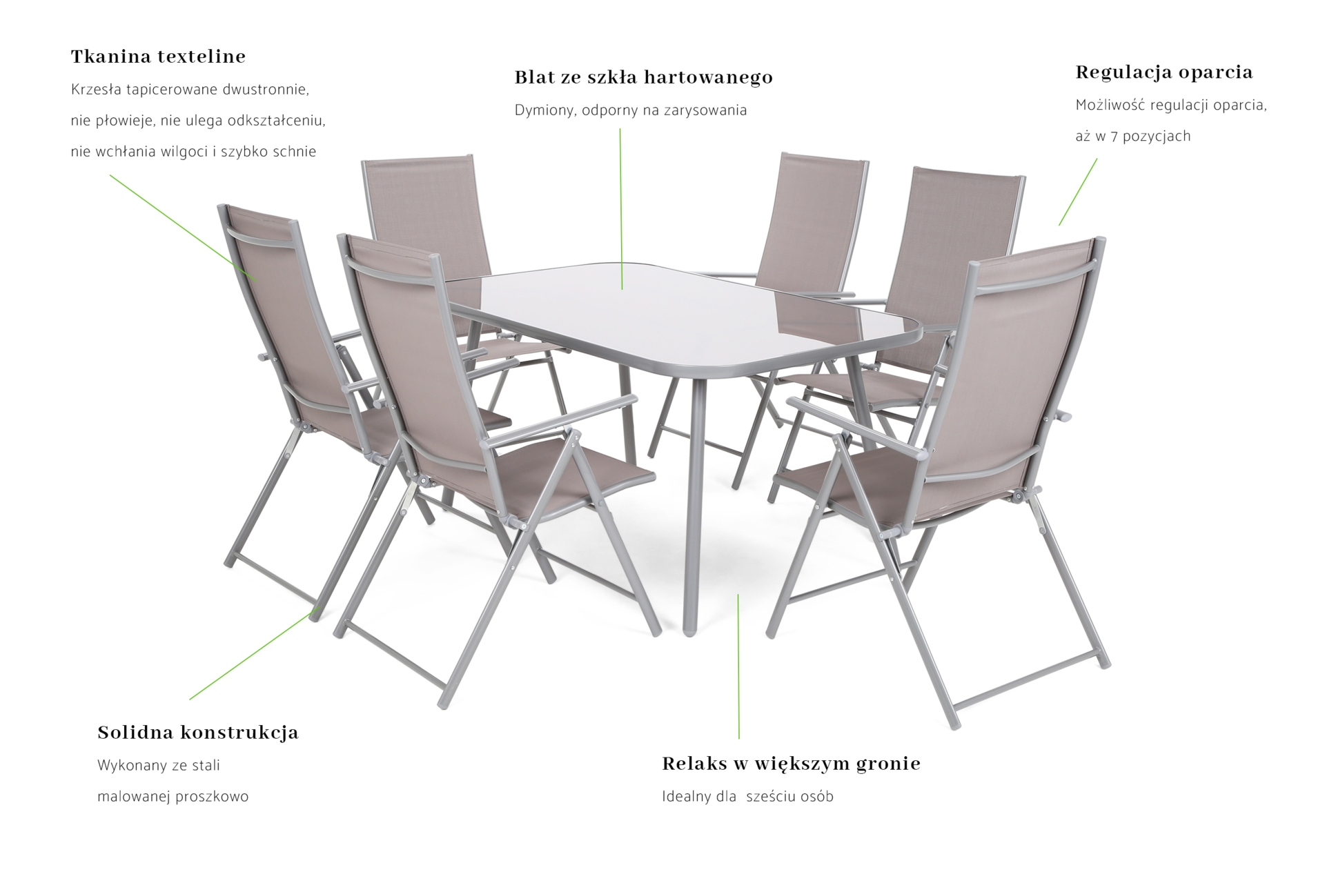 Meble ogrodowe metalowe Casablanca 150 cm Silver / Taupe 6+1