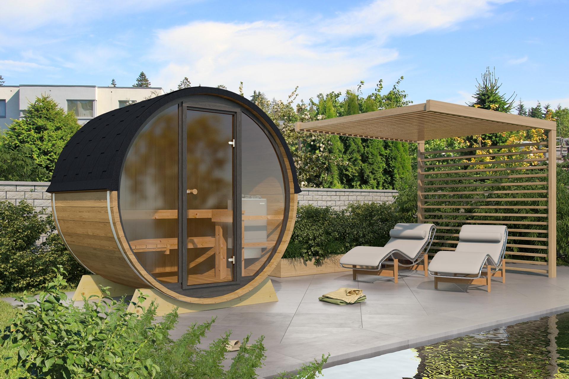 Sauna fińska zewnętrzna Terrace 160 cm - beczka Sauna fińska zewnętrzna Terrace 160 cm