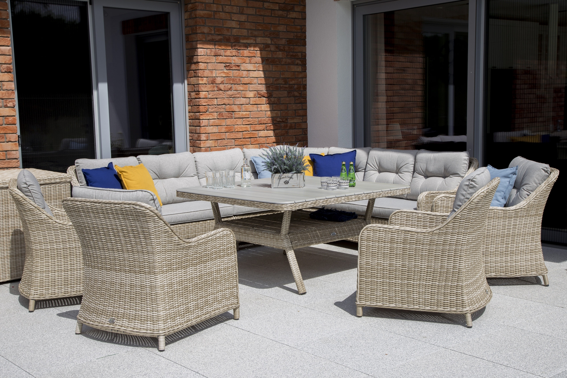 Narożne meble ogrodowe technorattanowe Windsor Grey / Grey Melange - szary - dla 11 osób Narożne meble ogrodowe technorattanowe Windsor Grey / Grey Melange