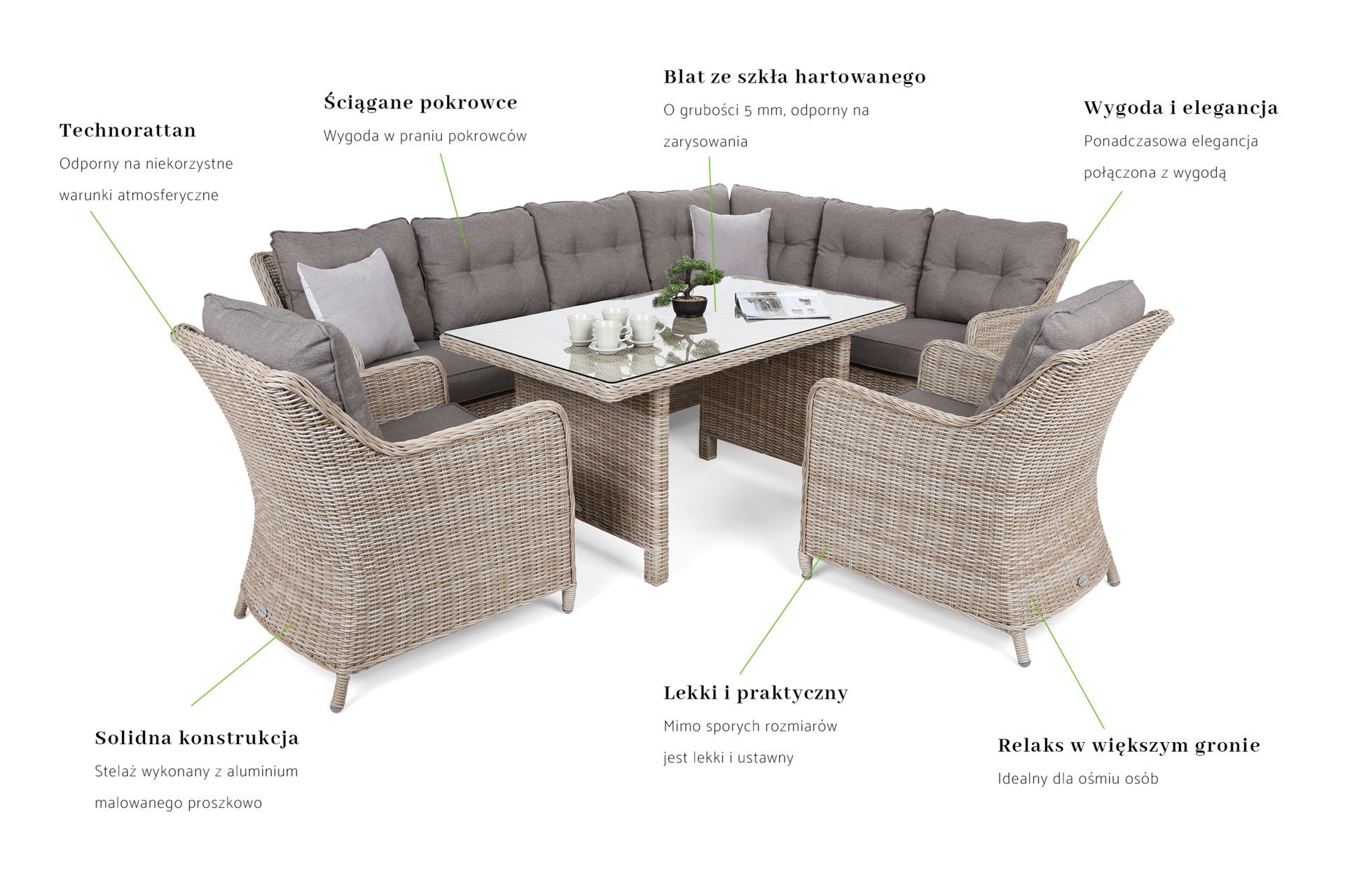 Narożny zestaw mebli ogrodowych prawy California Beige / Beige Melange