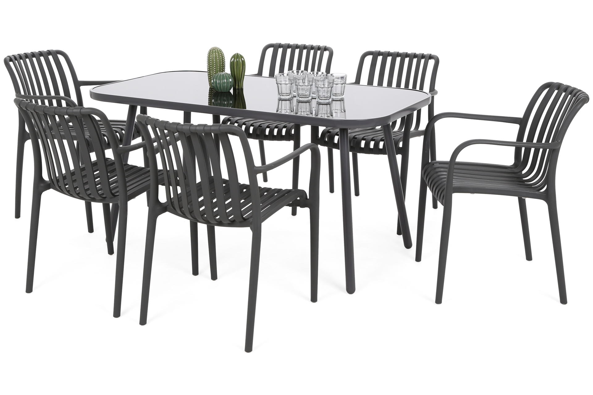 Meble ogrodowe Casablanca 145 cm Grey / Black + Lomi Grey 6+1