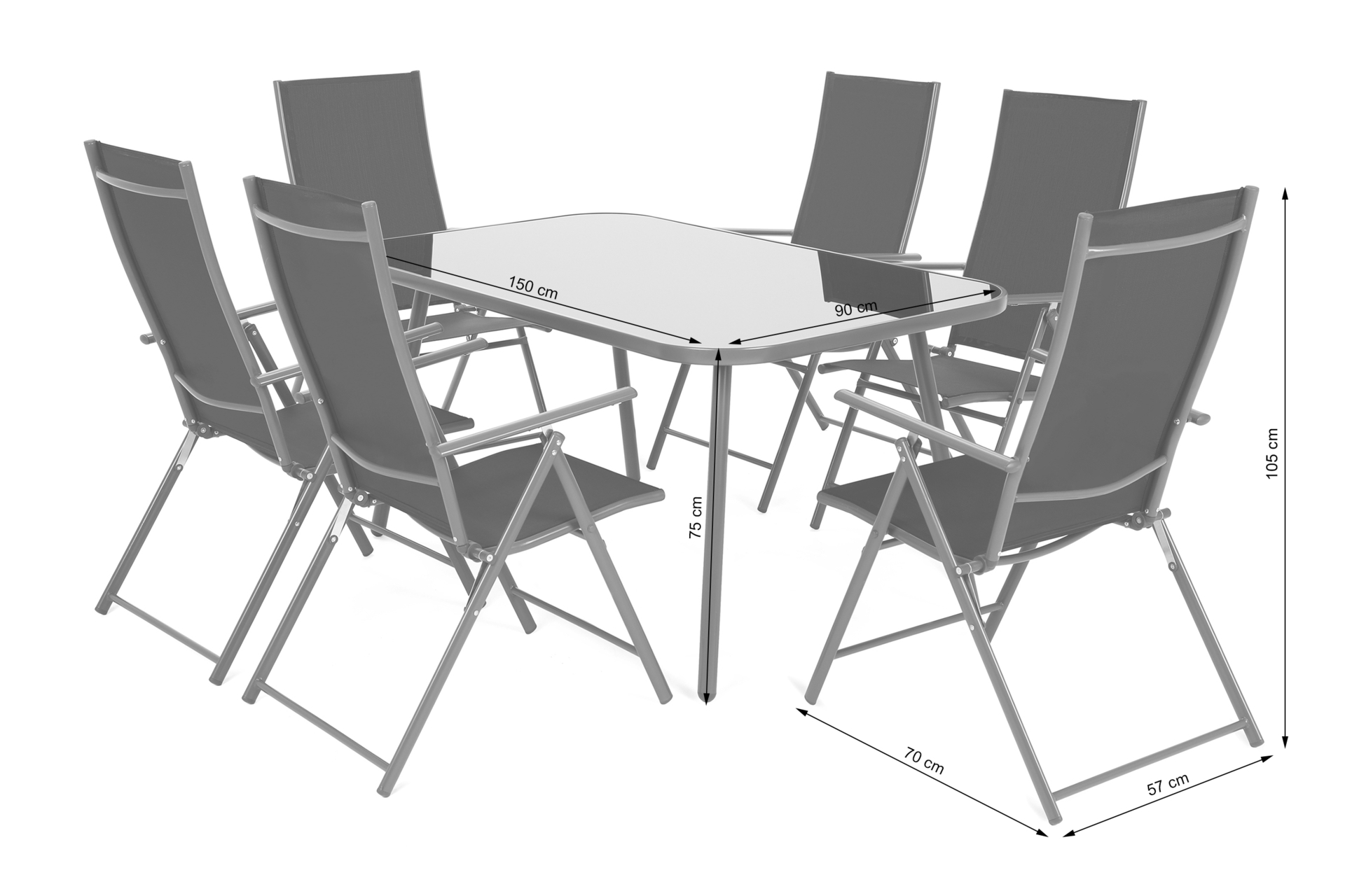 Meble ogrodowe metalowe Casablanca Silver / Grey - 150 cm - 6 osób Meble ogrodowe metalowe Casablanca 150 cm Silver / Grey 6+1