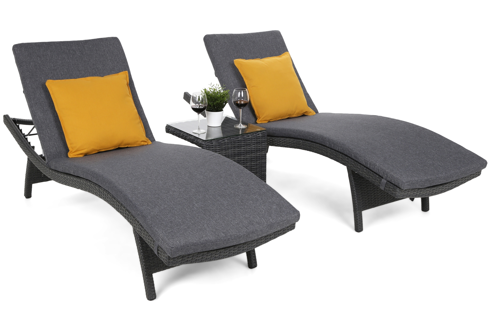 Zestaw leżaków ogrodowych z technorattanu Marbella Grey / Grey Melange ze stolikiem