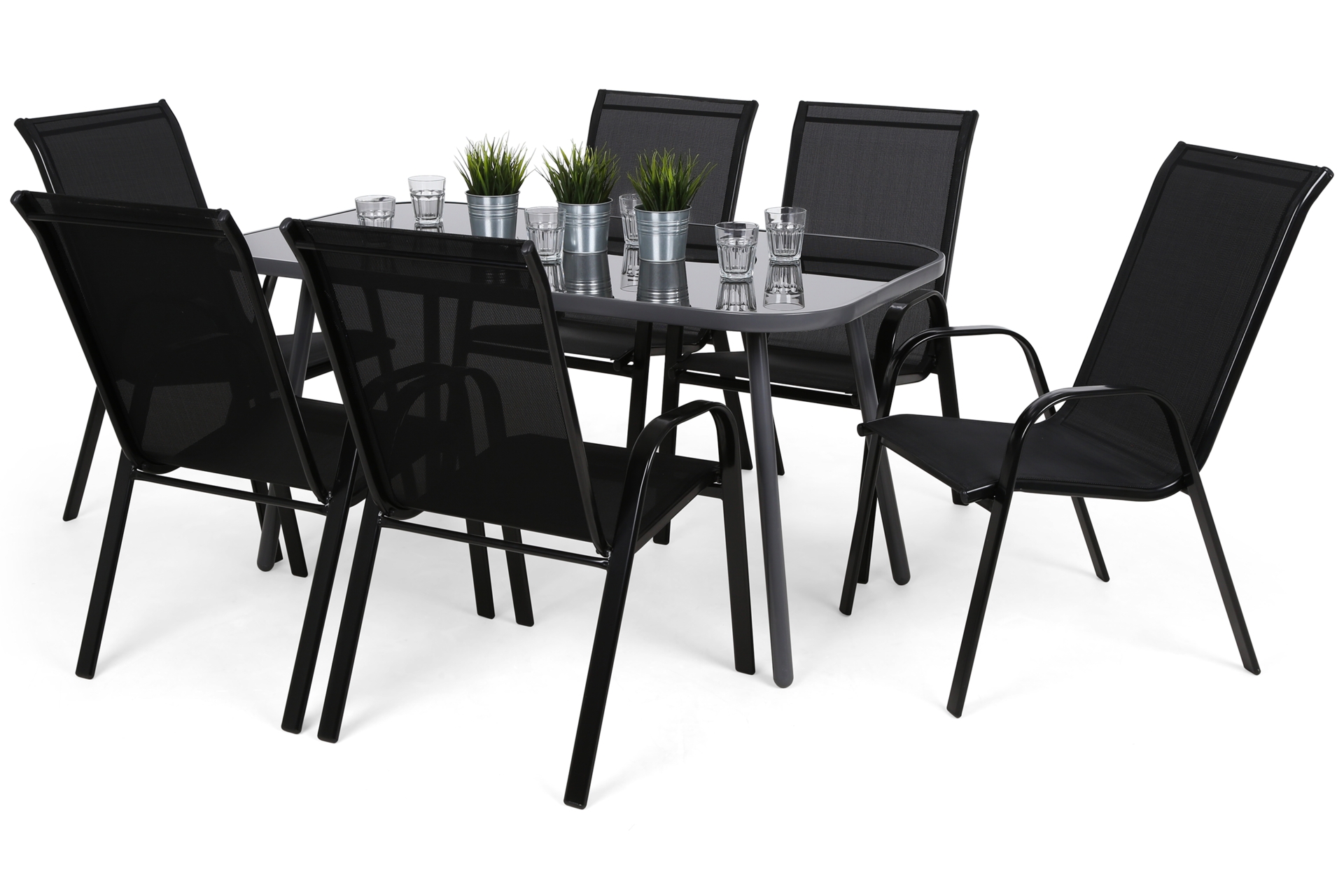 Meble ogrodowe metalowe Casablanca 145 cm Sevilla Grey / Black 6+1
