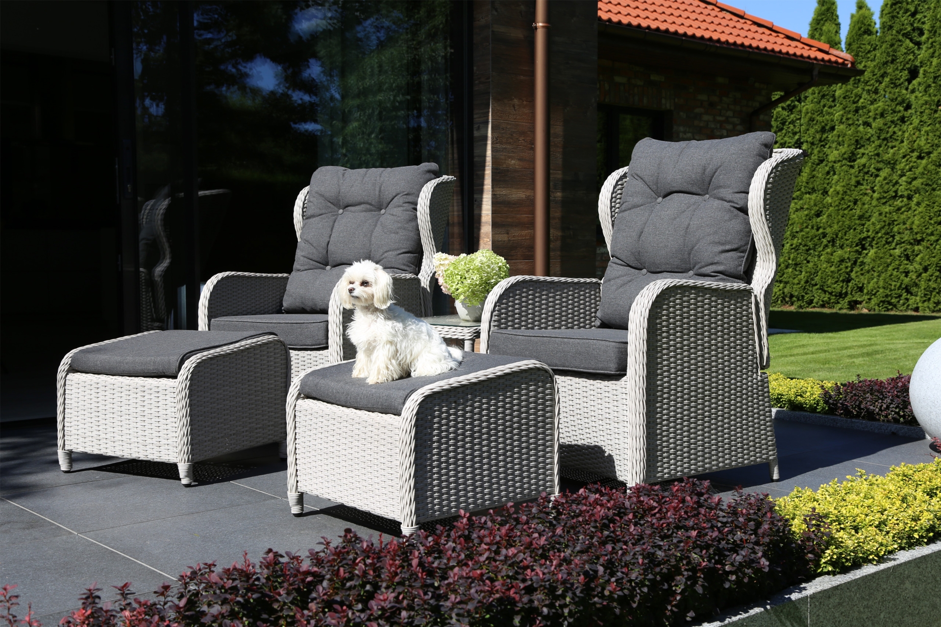 Meble ogrodowe technorattanowe Sofia White / Grey