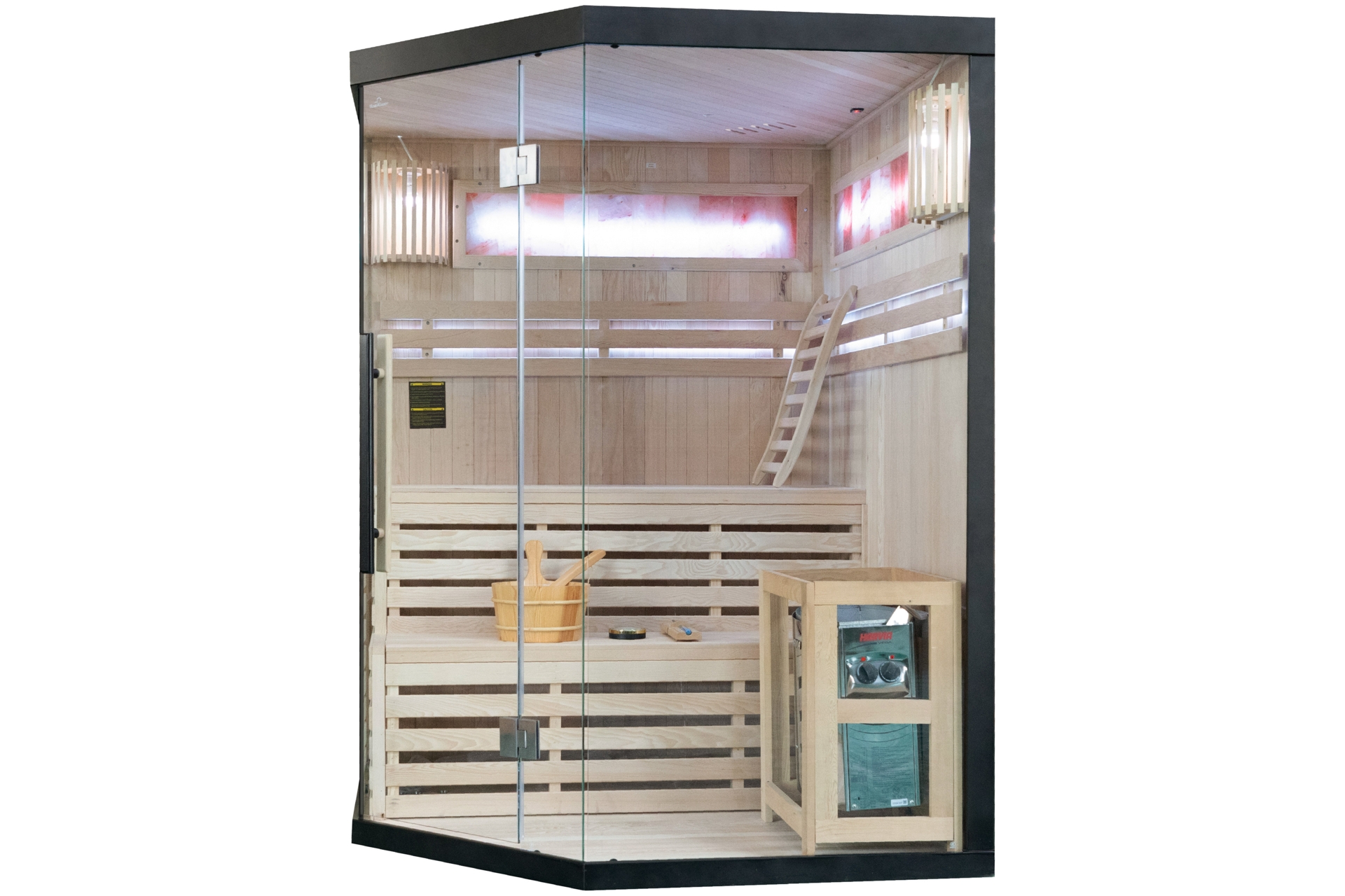 Sauna fińska narożna Nordum Solea 3-osobowa czarna - z panelami solnymi - drewniana Sauna fińska narożna Nordum Solea 3-osobowa czarna