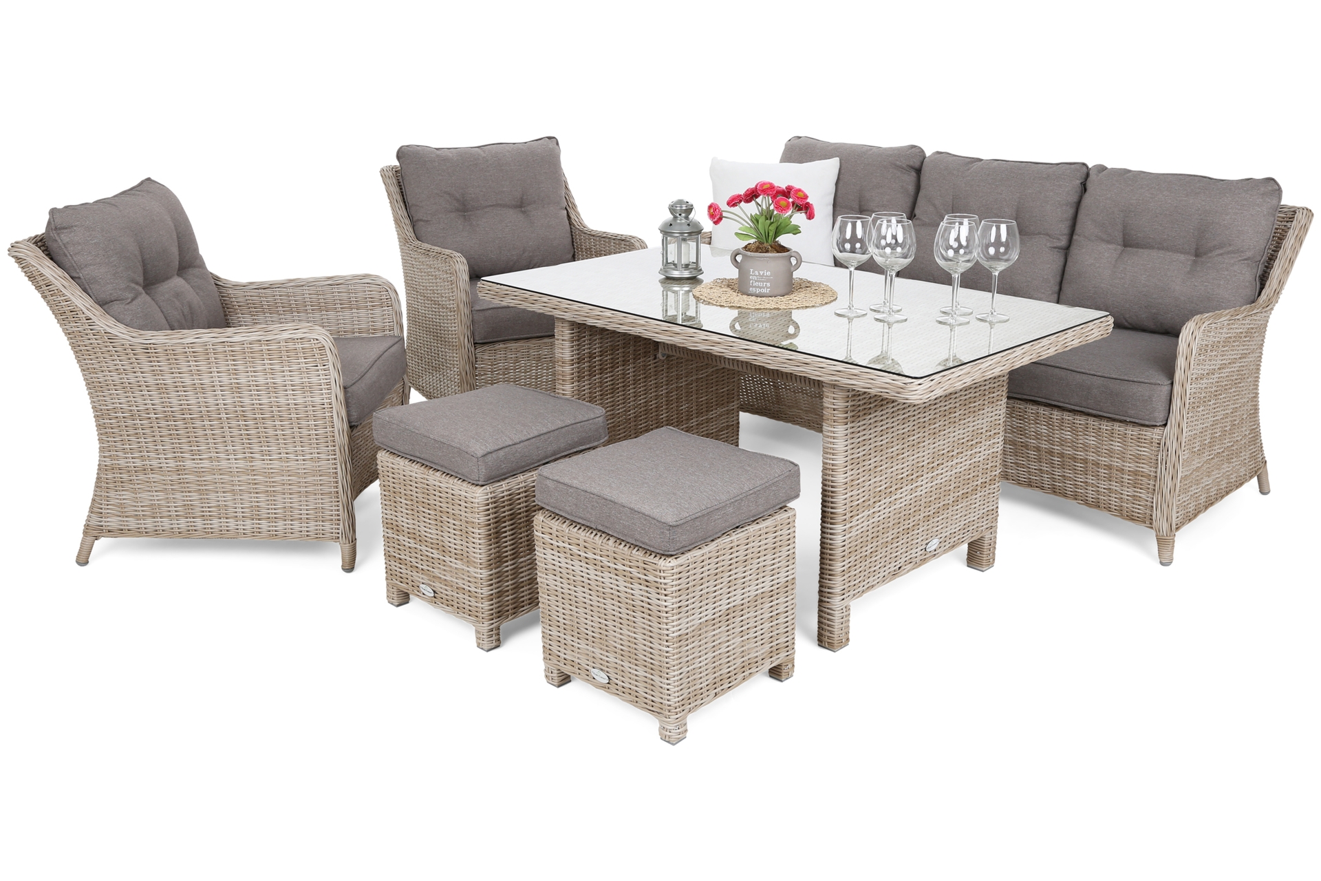 Meble ogrodowe technorattanowe California - beżowy - dla 7 osób Meble ogrodowe technorattanowe California Beige / Beige Melange