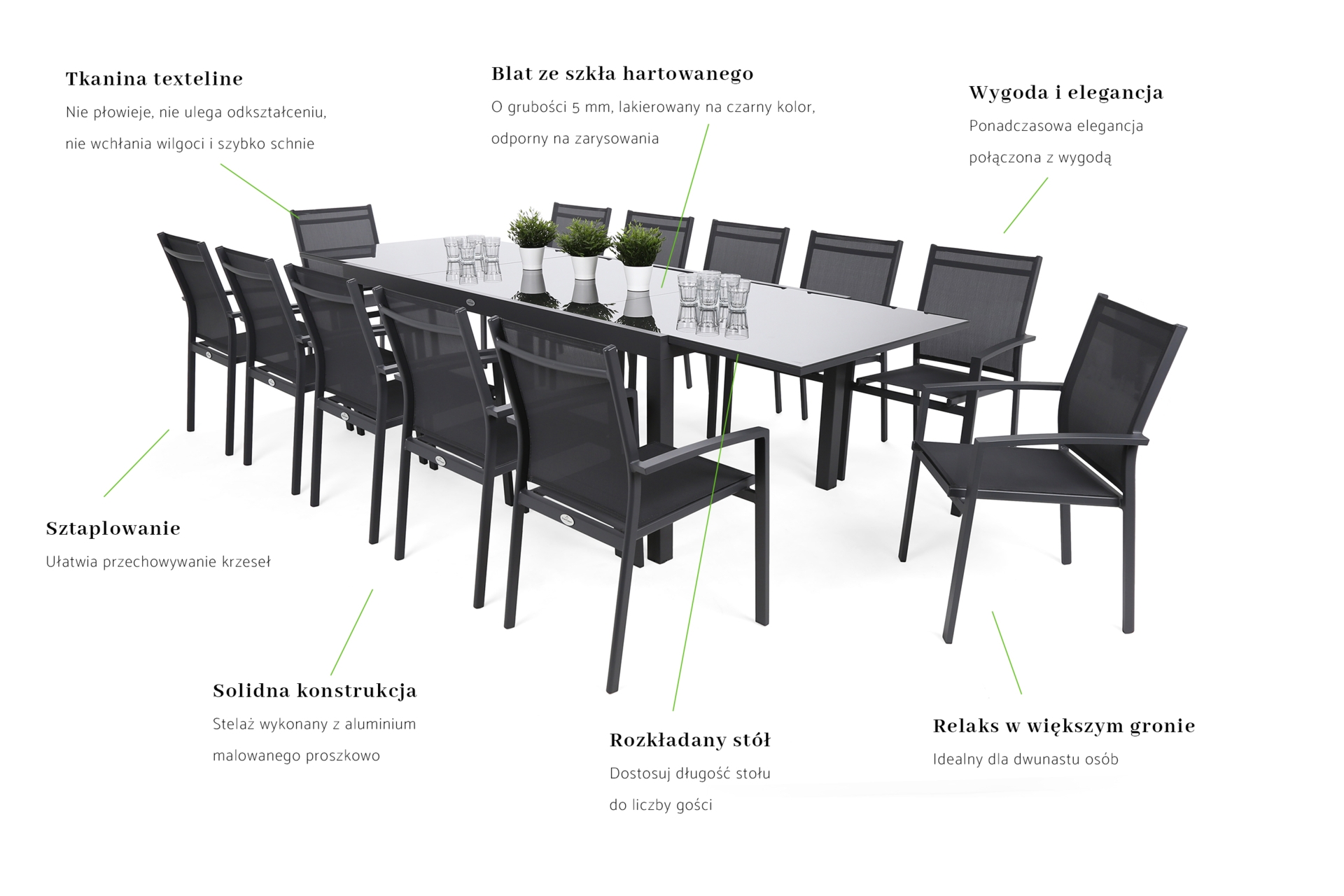 Meble ogrodowe aluminiowe Ontario 200+100 cm Grey / Light Grey Bolonia Grey / Window Grey 12+1 - szare - dla 12 osób Meble ogrodowe aluminiowe Ontario 200+100 cm Grey / Light Grey Bolonia Grey / Window Grey 12+1