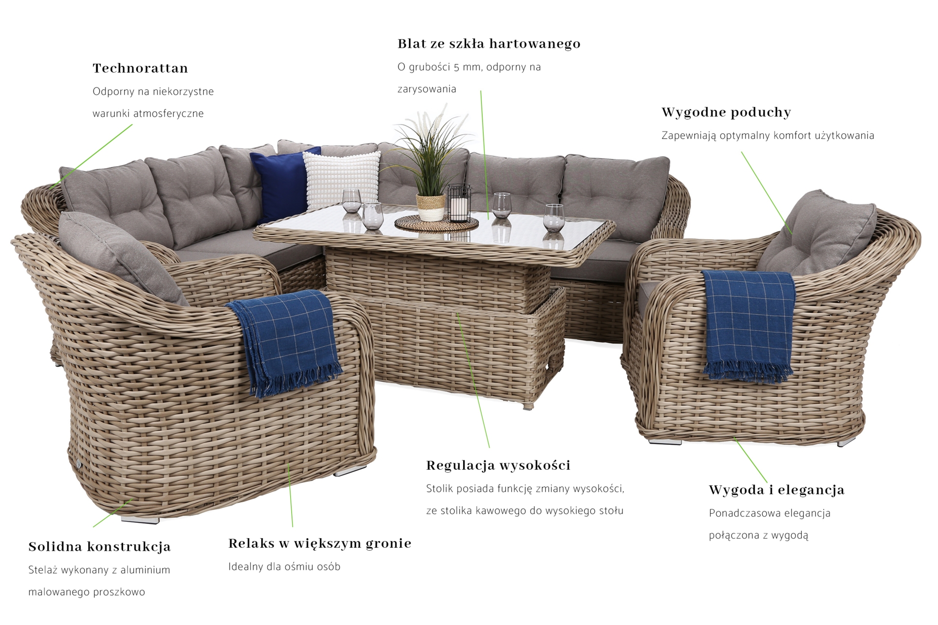 Narożny zestaw mebli ogrodowych Foggia Comfort Beige / Beige Melange