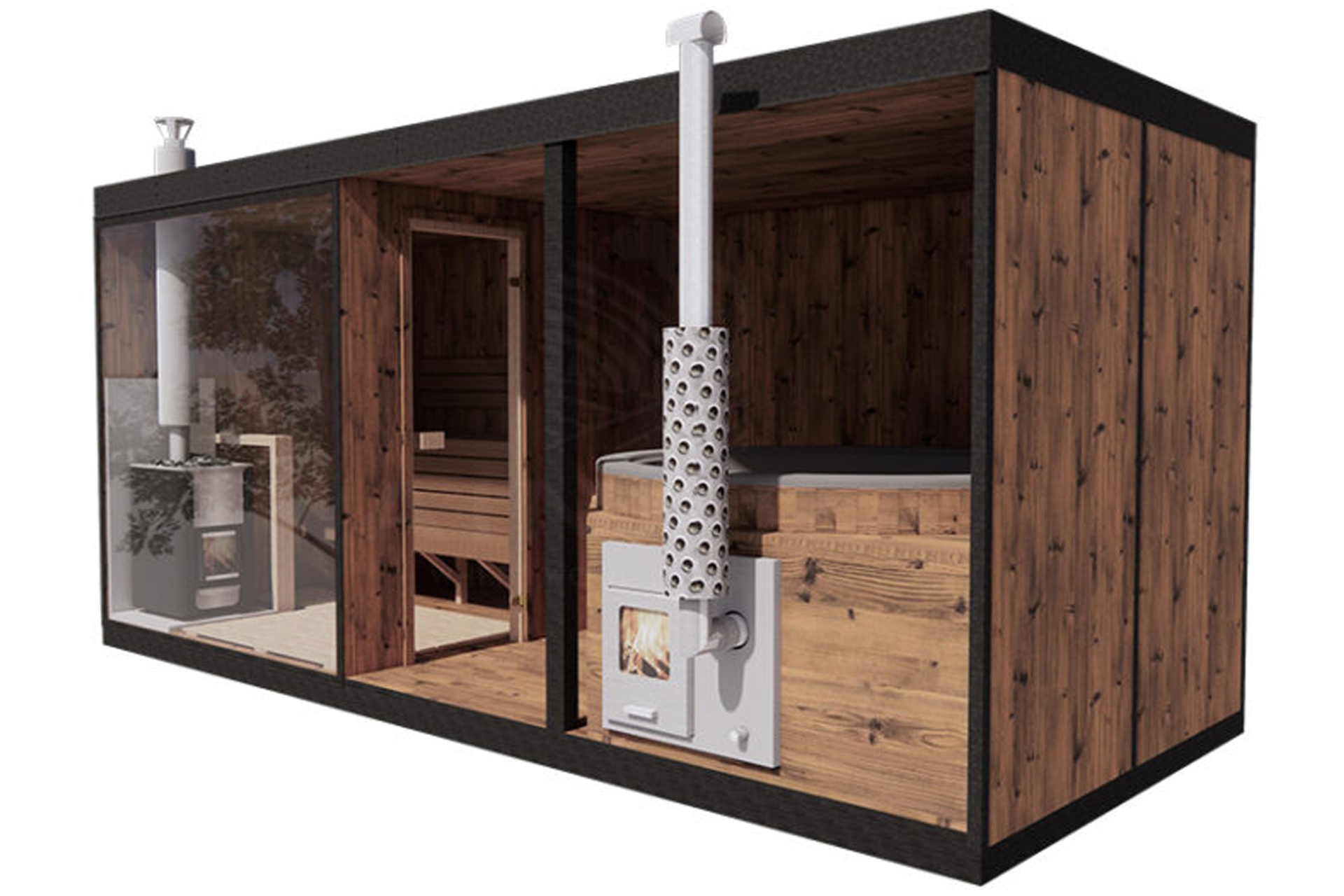 Sauna fińska zewnętrzna TerModula z balią 500 x 210 cm