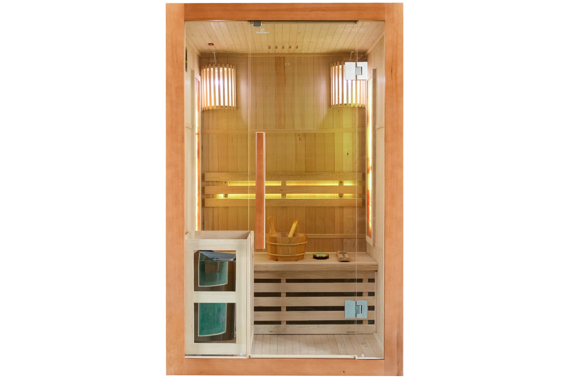 Sauna fińska Nordum Solea 2-osobowa brązowa - drewniana - z jodły kanadyjskiej Sauna fińska Nordum Solea 2-osobowa brązowa