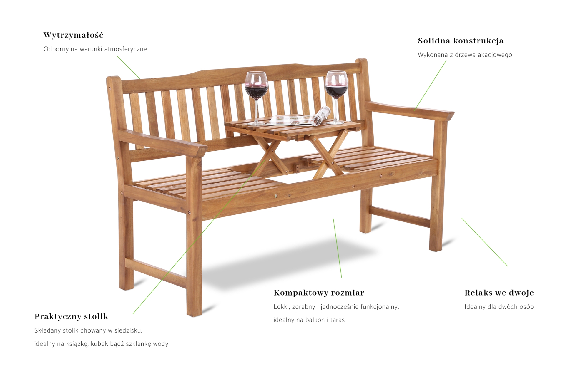 Ławka ogrodowa drewniana Akacja ze stolikiem