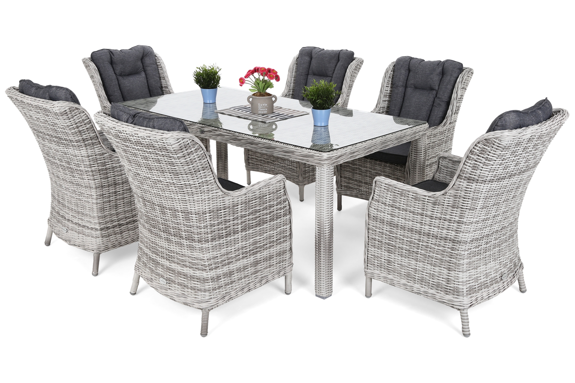 Meble ogrodowe technorattanowe Bristol 180 cm Light Grey / Grey Melange 6+1