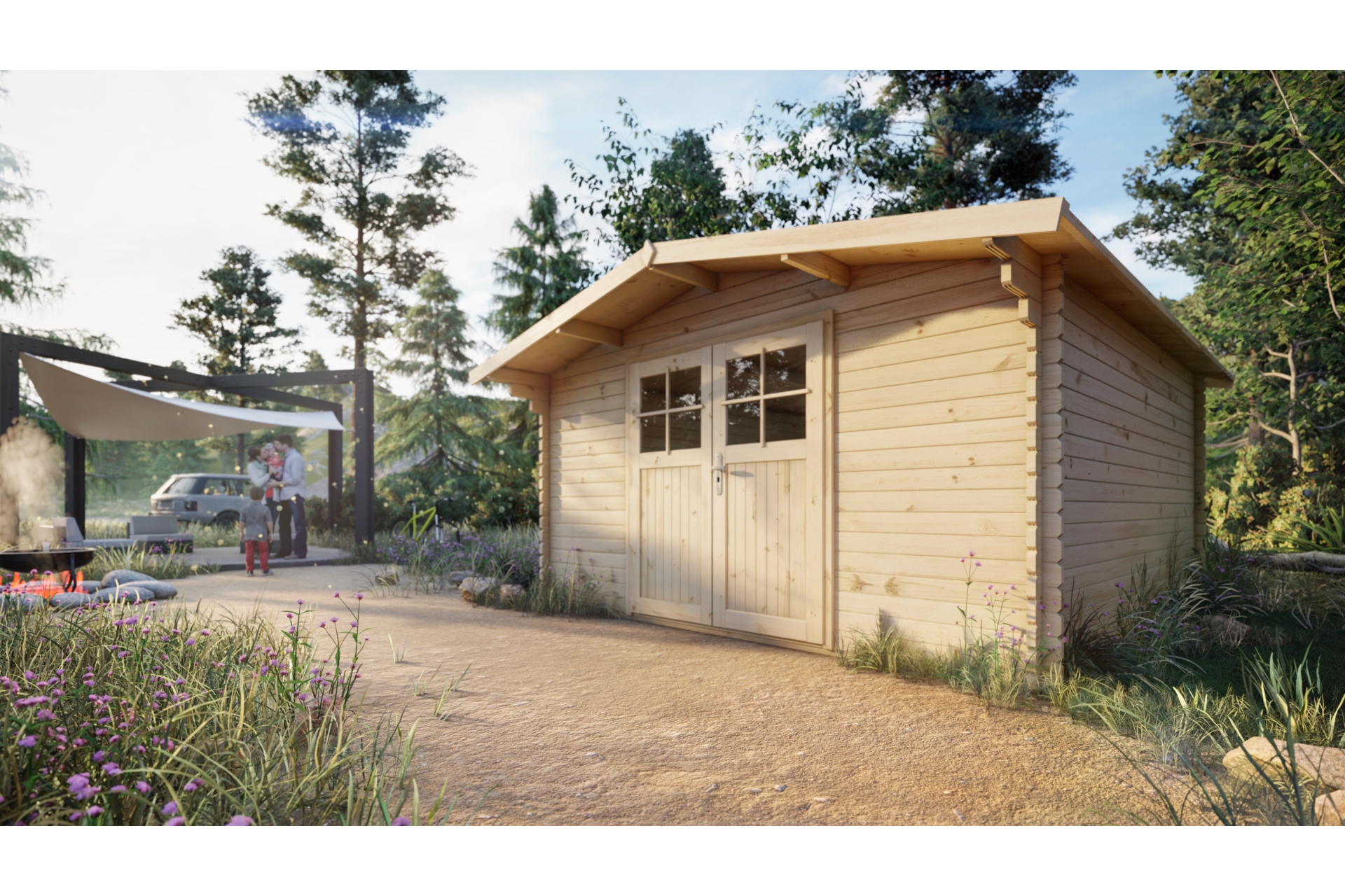 Drewniany domek ogrodowy Megiw Jaskier 452 x 482 cm Domek ogrodowy Megiw Jaskier