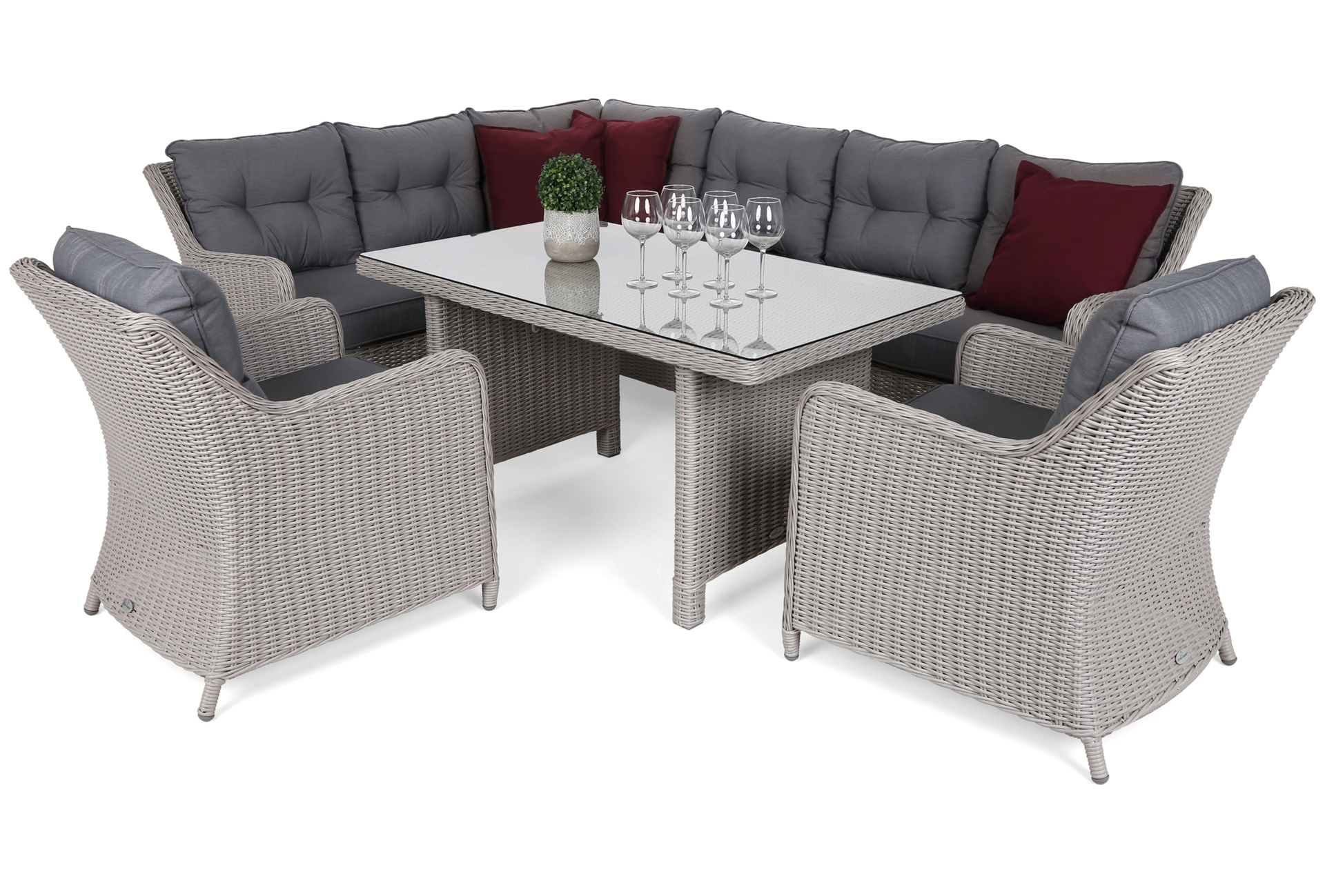 Narożny zestaw mebli ogrodowych lewy California White / Grey - biały - dla 8 osób Narożny zestaw mebli ogrodowych lewy California White / Grey