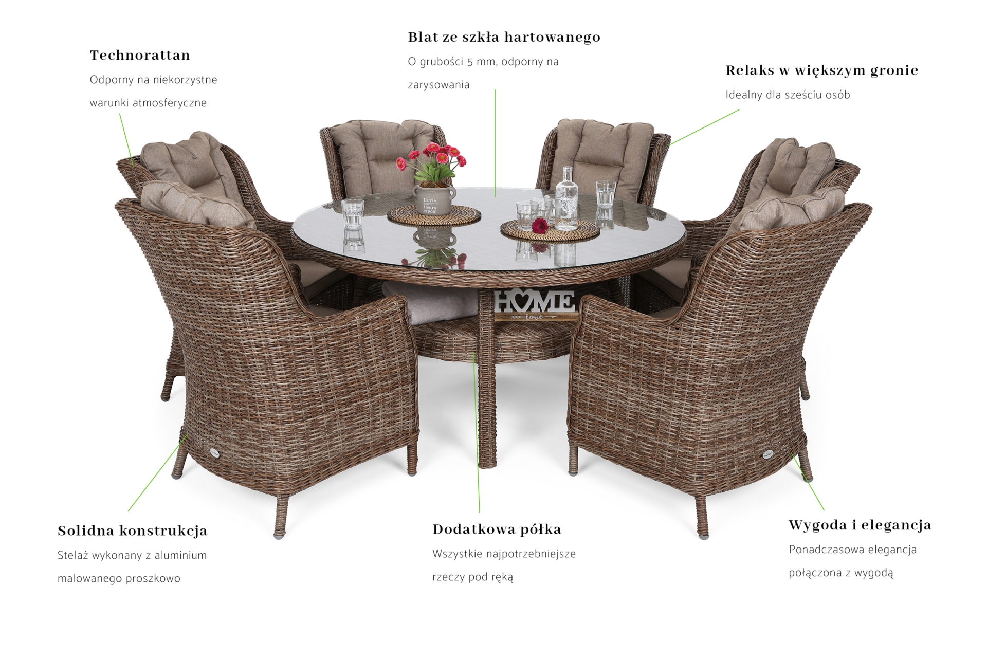 Meble ogrodowe technorattanowe Bristol Round Elegant 150 cm Ginger / Brown Melange - rude - dla 6 osób Meble ogrodowe technorattanowe Bristol Round Elegant 150 cm Ginger / Brown Melange 6+1