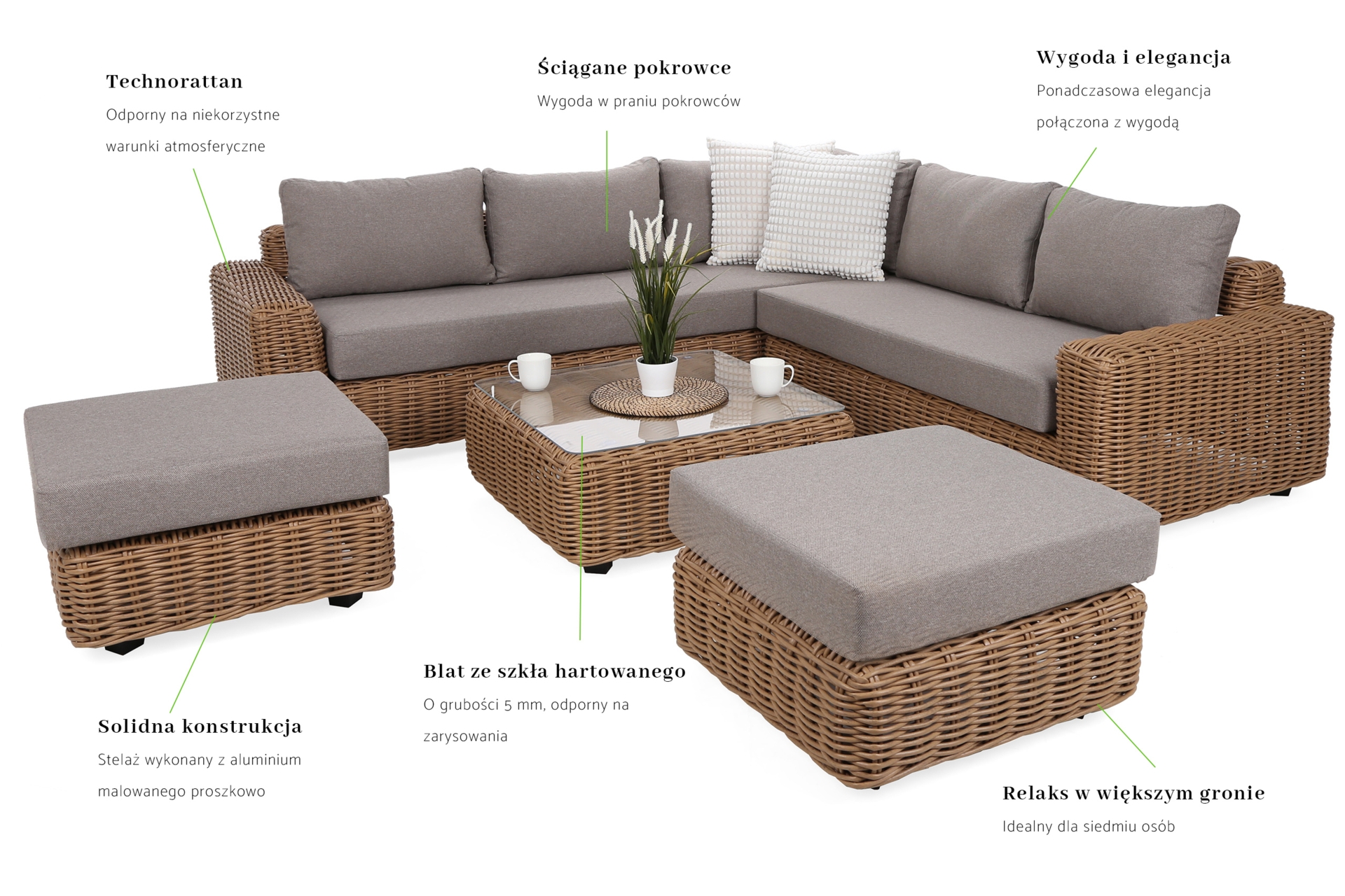 Narożne meble ogrodowe technorattanowe Umbria Beige / Taupe Melange