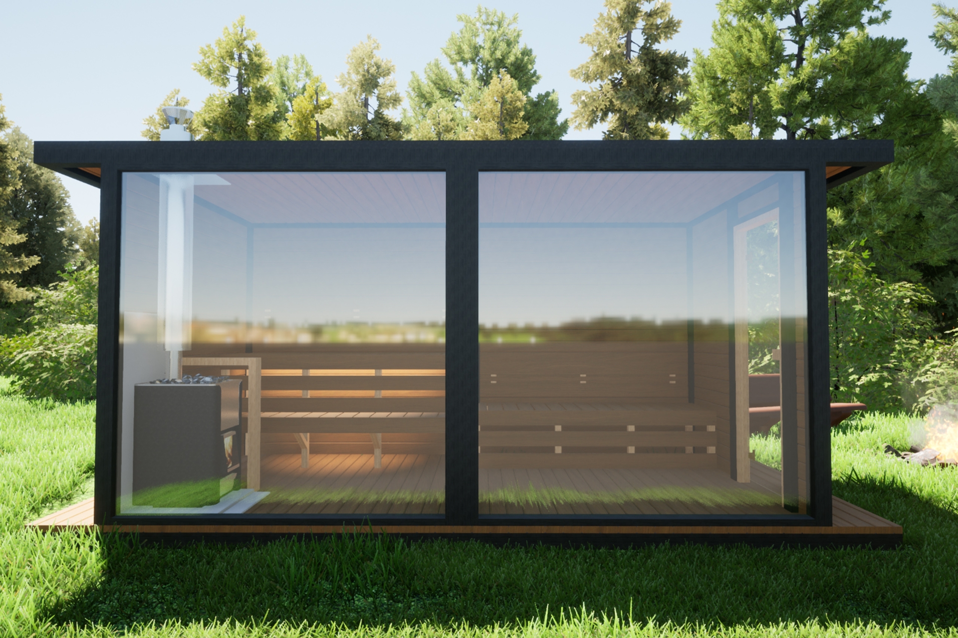 Sauna fińska zewnętrzna TerModula 500 x 210 cm z szatnią