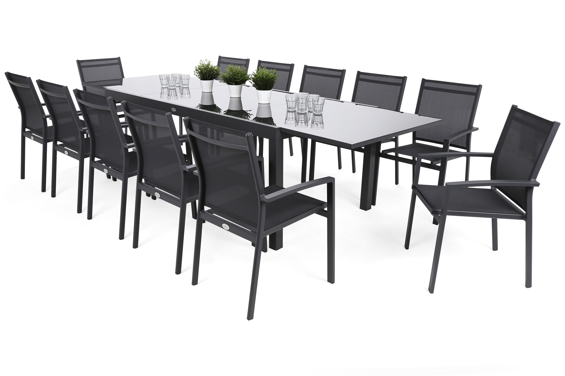 Meble ogrodowe aluminiowe Ontario 200+100 cm Grey / Light Grey Bolonia Grey / Window Grey 12+1 - szare - dla 12 osób Meble ogrodowe aluminiowe Ontario 200+100 cm Grey / Light Grey Bolonia Grey / Window Grey 12+1