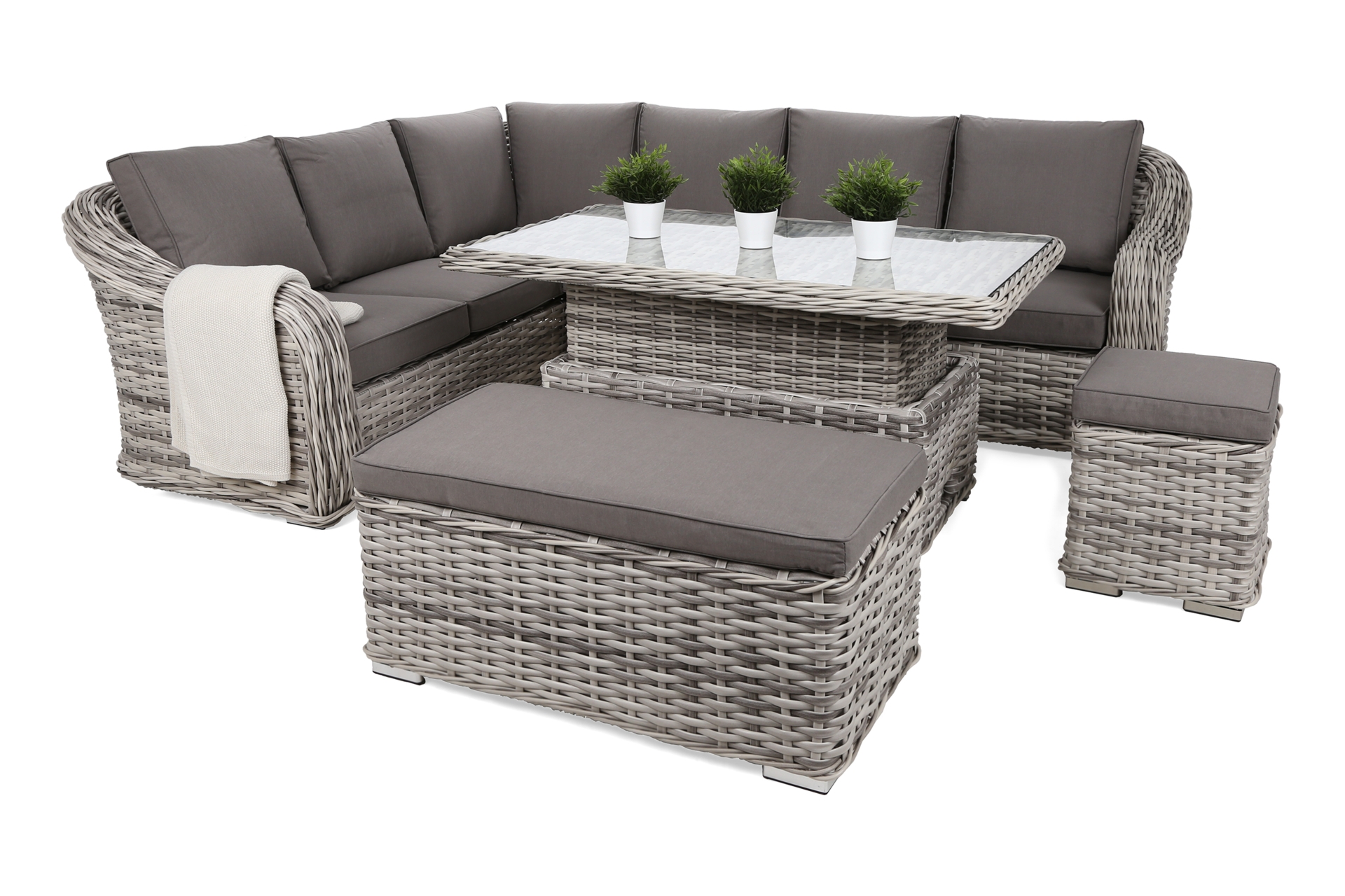 Narożny zestaw mebli ogrodowych Foggia Plus Light Grey / Grey Narożny zestaw mebli ogrodowych Foggia Plus Light Grey / Grey