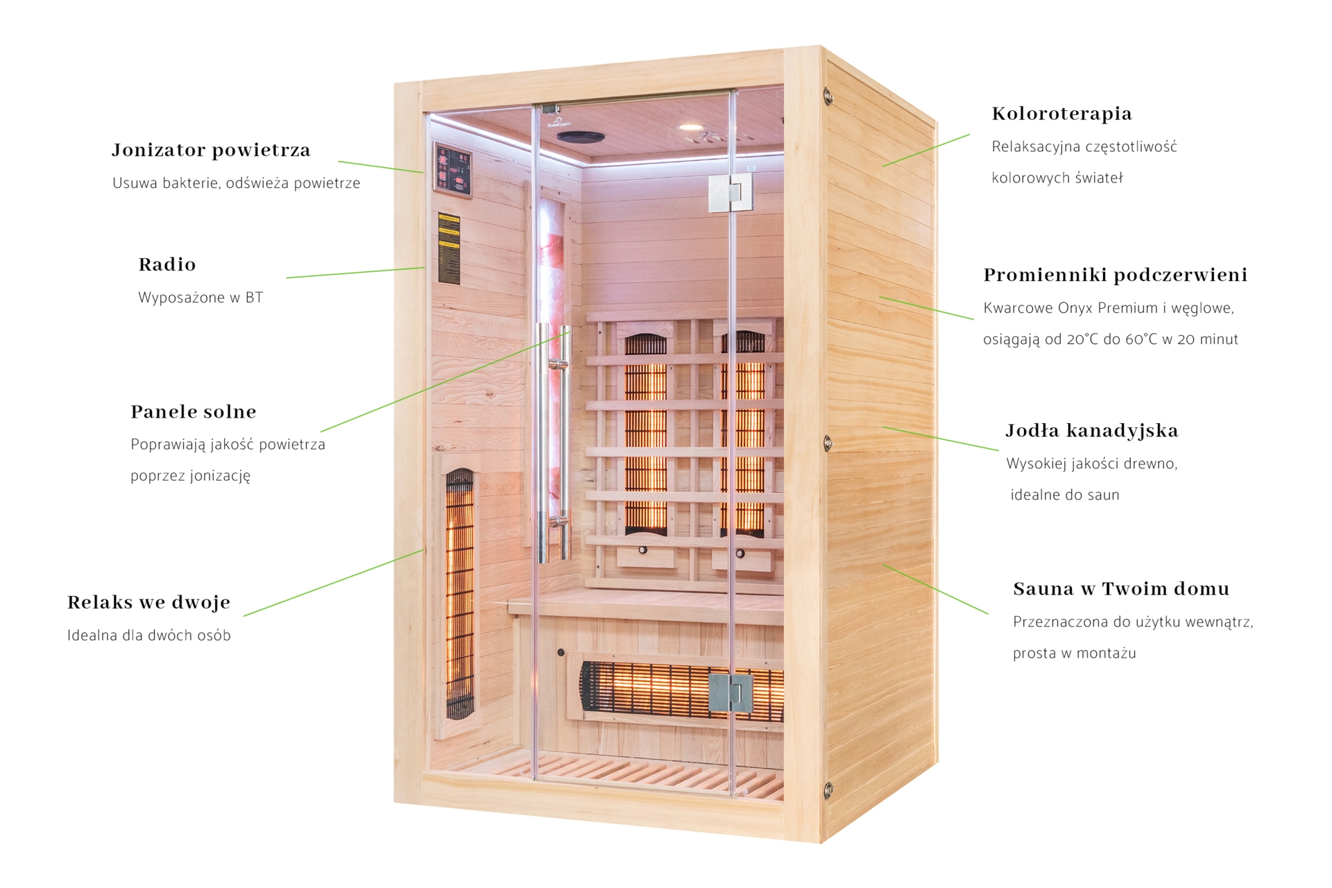 Sauna infrared Nordum Solea 2-osobowa naturalna