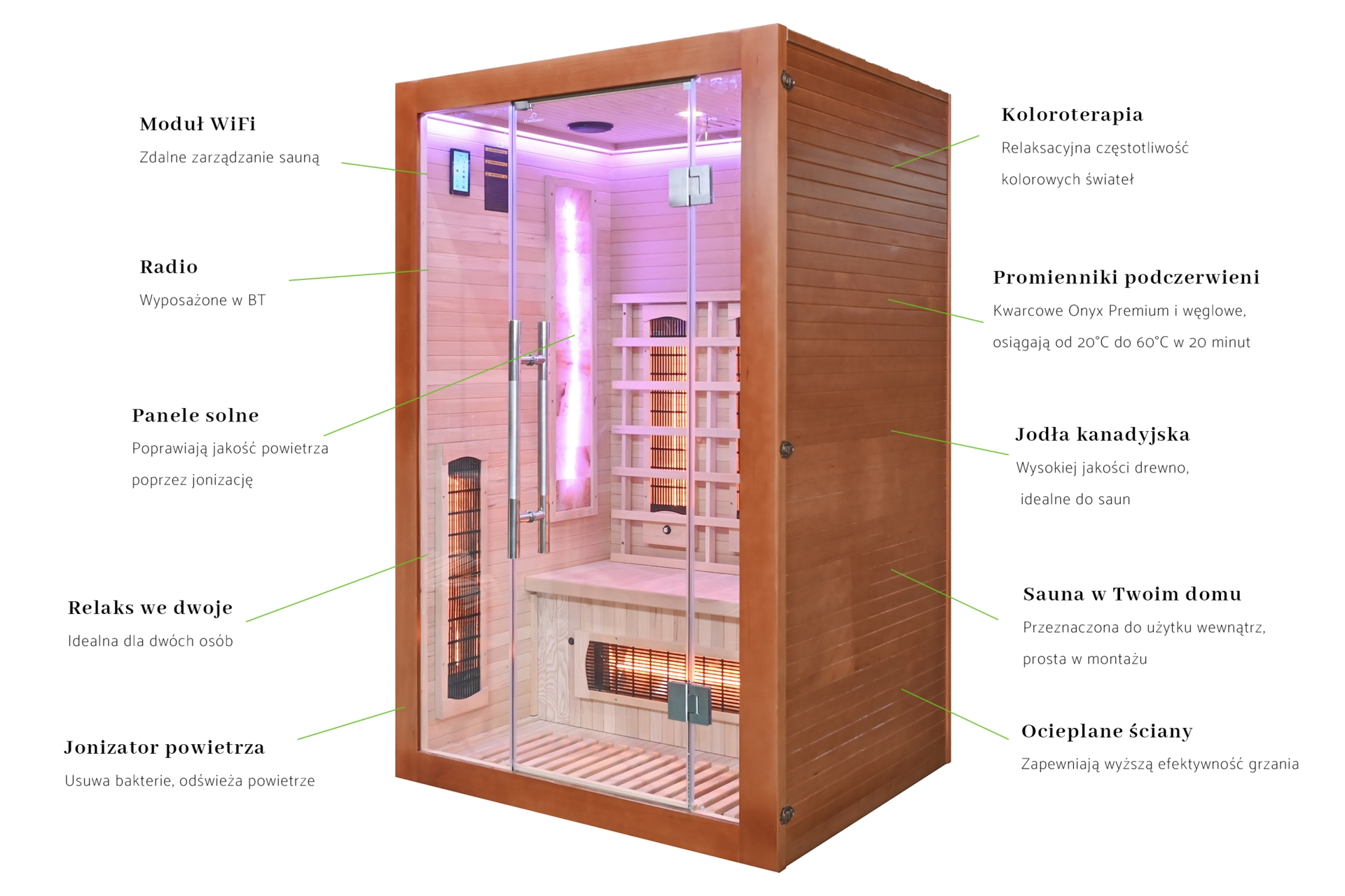 Sauna infrared Nordum Solea 2-osobowa WiFi brązowa